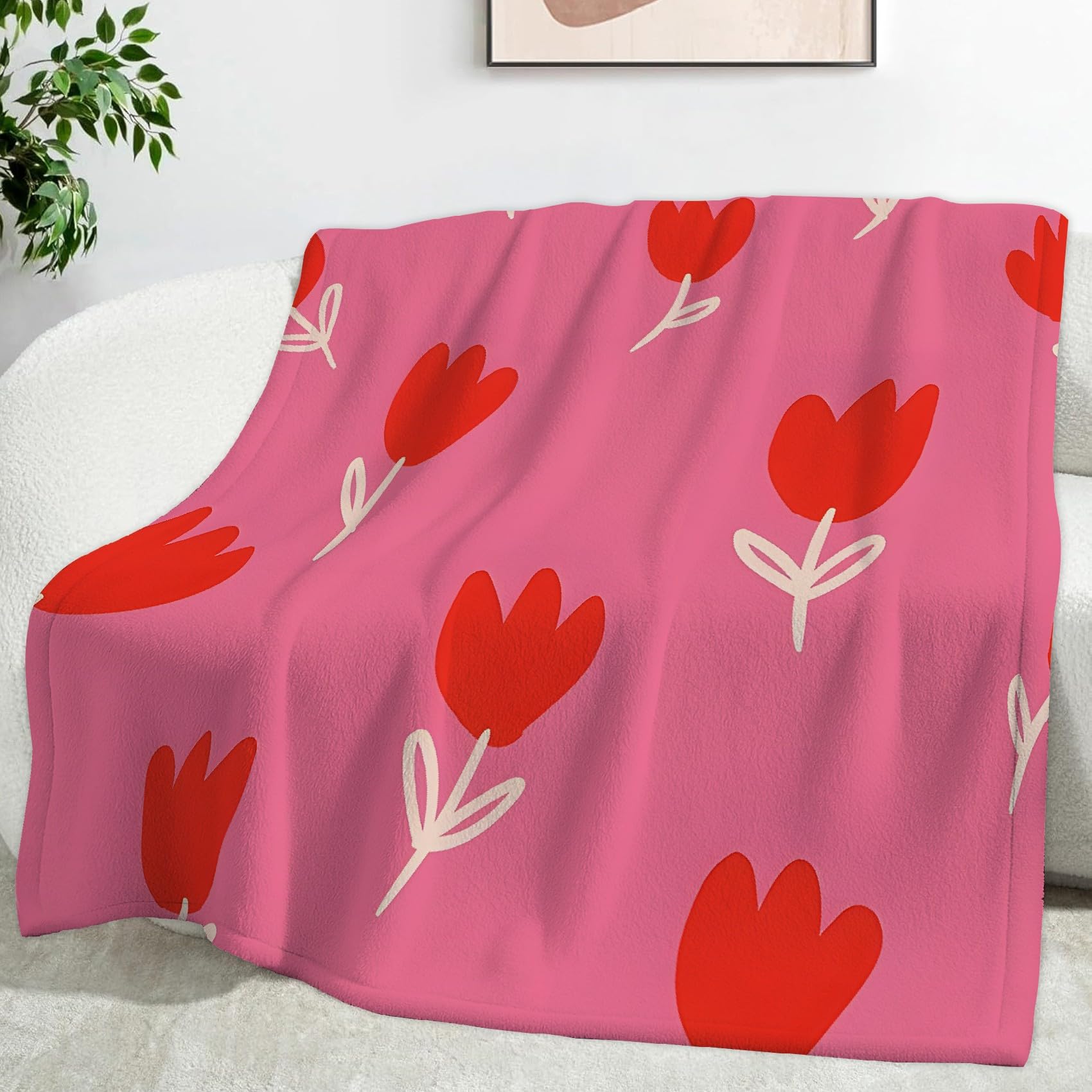Couverture fleurs rouges plaid flanelle 150 x 200 cm haut de gamme