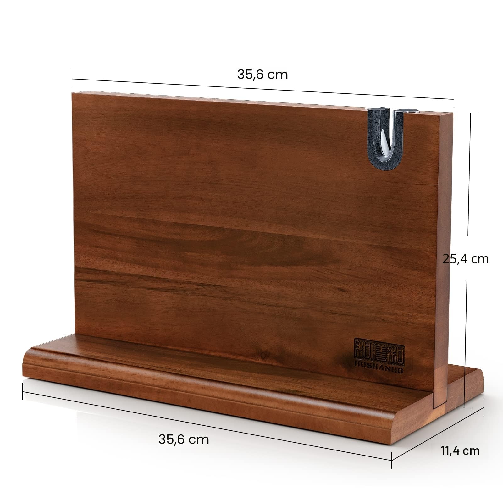 HOSHANHO Messerblock Magnetisch mit Schärfer, Doppelseitiger Starker Magnetischer Messerhalter, Natürlichem Akazienholz-Magnet Messerhalter für Küche