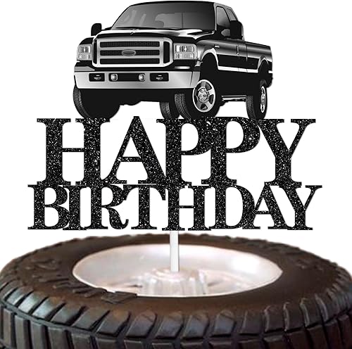 Decoración de pastel de camioneta con temática de feliz cumpleaños, púas de decoración de purpurina negra para adultos, suministros de decoración de