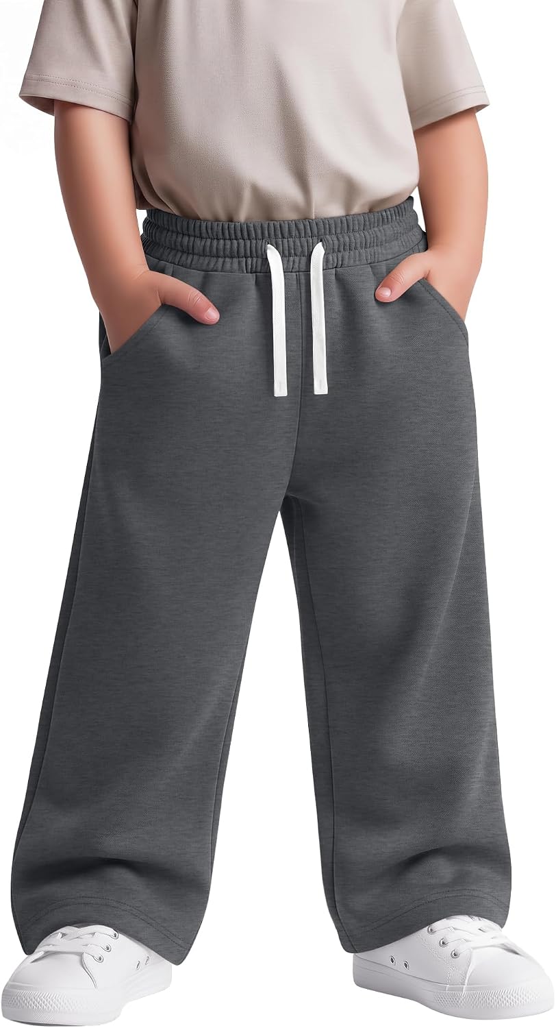 Yooo's Vivi Toddler Boys Sweatpants Kids Cotton Straight Leg Pant Drawstring Open Bottom Trouser with Pockets for Baby Boy