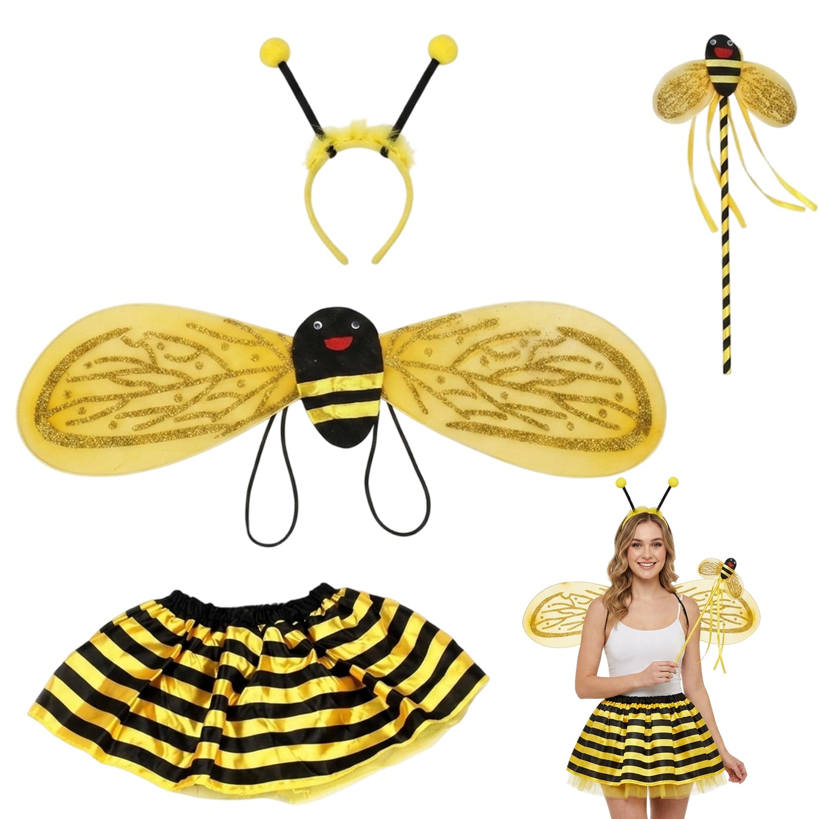 4-Piece Bee Costume Set, Bee Wings, Bee Headband, Bumble Bee Costume