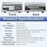 Vista 9 de Industrial Counting Scale 30kg/66lb x 0.1g Precision Bench Scale Digital Inventory Counting Weight Scale for Small Parts and Coins, Electronic Gram