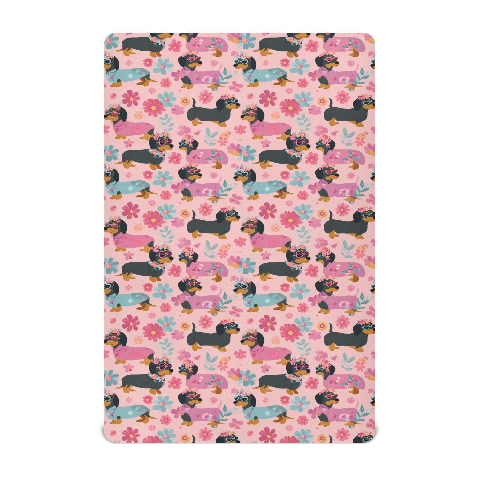Crib Sheet Breathable Soft Crib Mattress Sheet for Baby Toddler Boys Girls Fitted Crib Sheet Fit Standard Crib Mattress 52 x 28 Inch Cute Dachshunds Flowers Pink