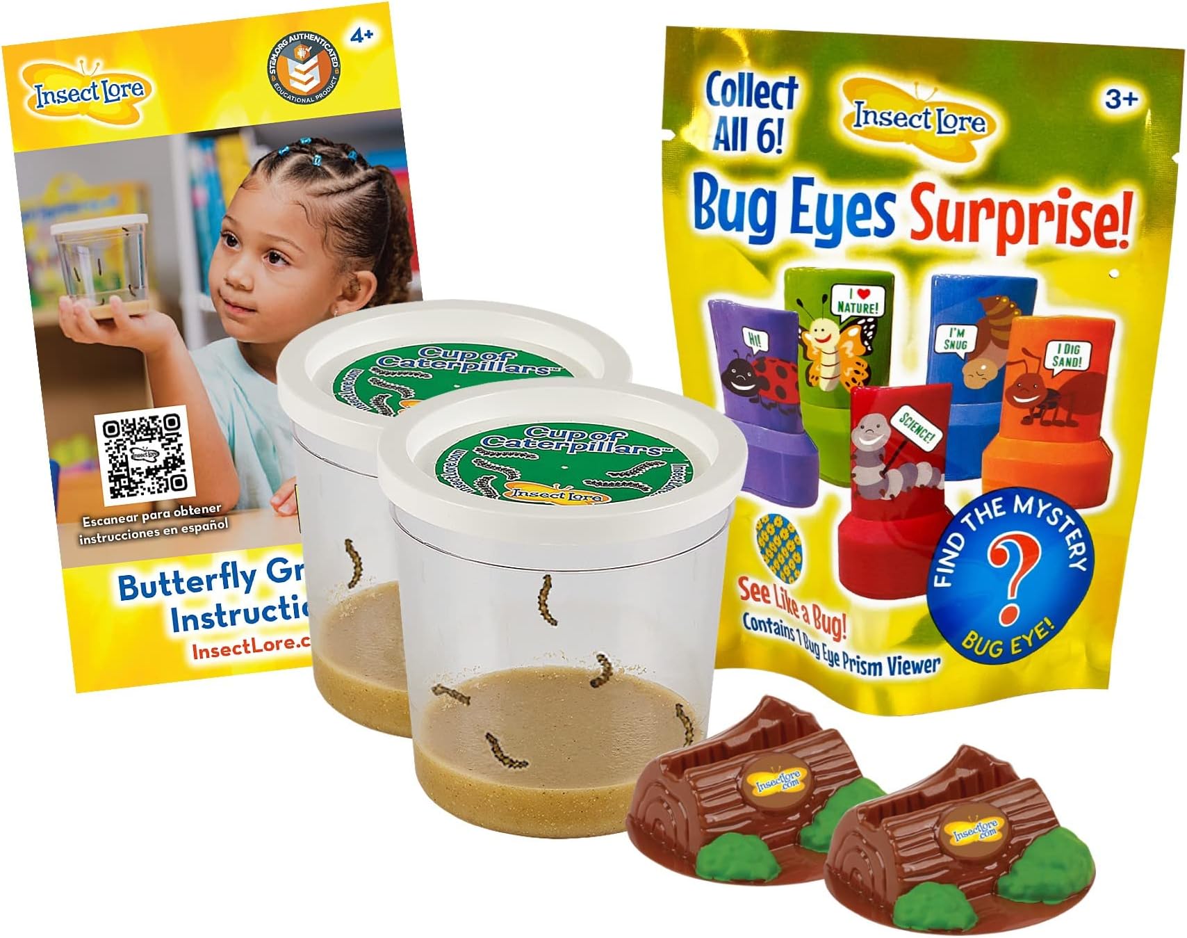Two Cups of Caterpillars with Bug Eyes Surprise! Life Science & STEM Education - Butterfly Kit Refill – Painted Lady Butterflies - Butterfly Lifecycle Observation – Mystery Blind Bag