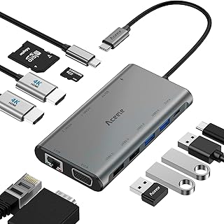 Aceele USB C Docking Station Dual Monitor, 12 IN 1 Triple Display Type C Hub Multiport Adapter with 2 4K HDMI VGA PD Ethernet SD/TF Card Reader USB C Data 2 USB3.0, 2 USB2.0 for Dell/HP/Lenovo/MacBook