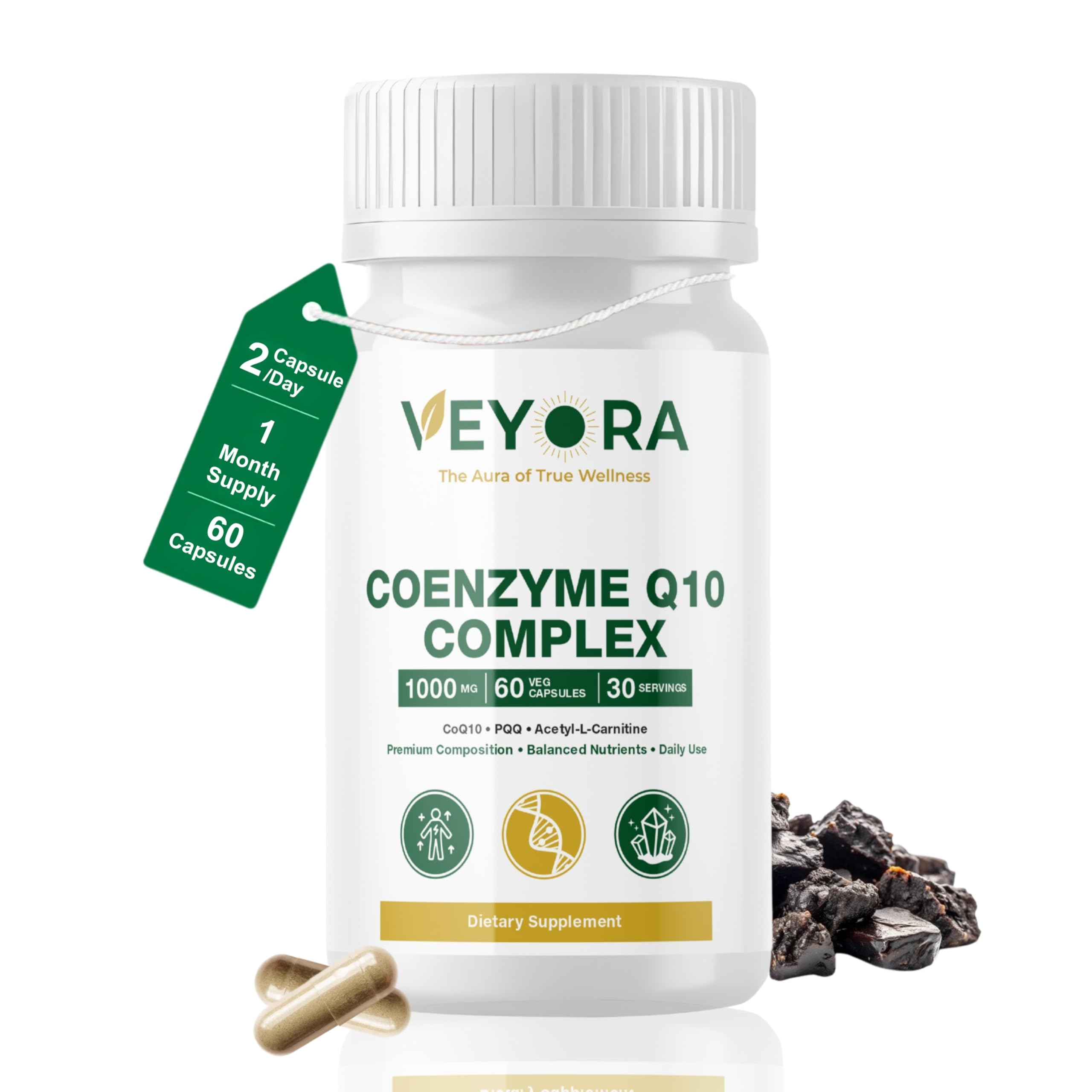 coenzyme q10 and l-carnitine tablets uses VEYORA Complex 60 Veg Capsules, CoQ10 with PQQ, Acetyl L- Carnitine (ALCAR), Resveratrol & Shilajit, Supports Cellular Energy, Heart Health & Antioxidant Balance, Premium Daily Supplement, Vegan Non-GMO Health Men Supplements Beauty from Within for Capsule Count:60 Capsules