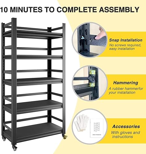 Miniatura 4 de Estantería de garaje de 72 pulgadas de alto con ruedas, estantes de garaje resistentes, estantes de metal grandes, estantes de almacenamiento de