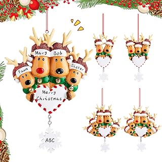 Christmas Tree Hanging Pendant Ornament,Christmas Elk Christma Tree Listing Ornaments, Family Decor Xmas DIY Name Ornament Deer Ceramic Personalized Christmas Decorations(Elk 4 Name)