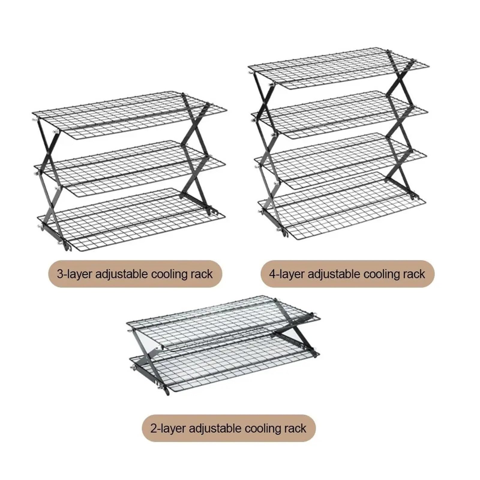 HIZON Rejilla de enfriamiento de Acero Inoxidable Horno Negro Plateado | Bandeja de enfriamiento for hornear, rejilla de alambre, soporte for rejilla, uso en cocina(Grey-3 Layers)
