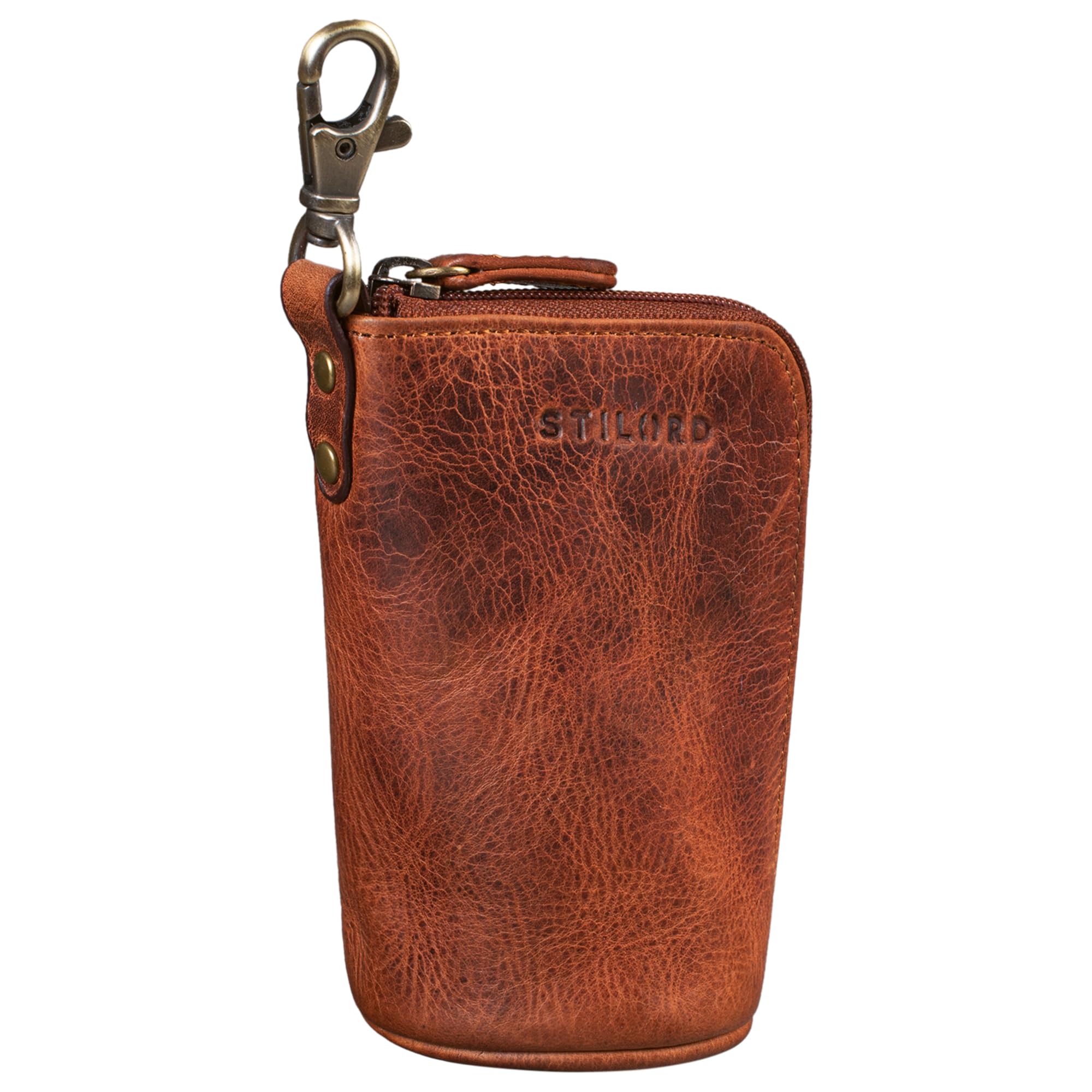 STILORD Tanner' Portallaves Piel Estuche para Llaves de Coche con Llavero Mini Monedero Vintage de Cuero Genuino, Color:Kara - Cognac