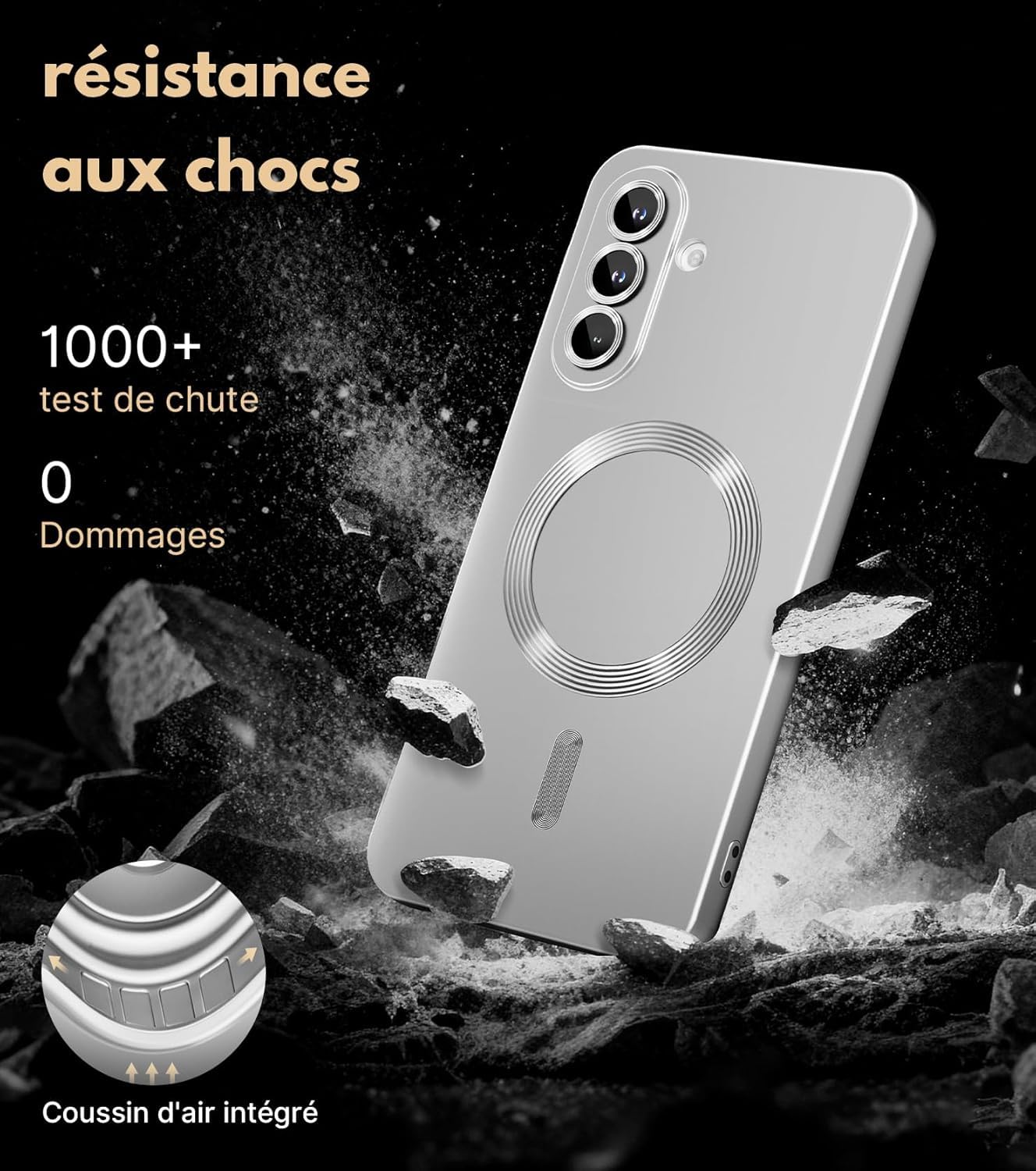DIZORO Samsung A37 Case, Compatible with Mag Safe Back Cover, Matte Luxury Metallic Luster Flexible TPU Wireless Charging Shockproof Case with Camera Protector Lens (Silver) — Amazon image 4