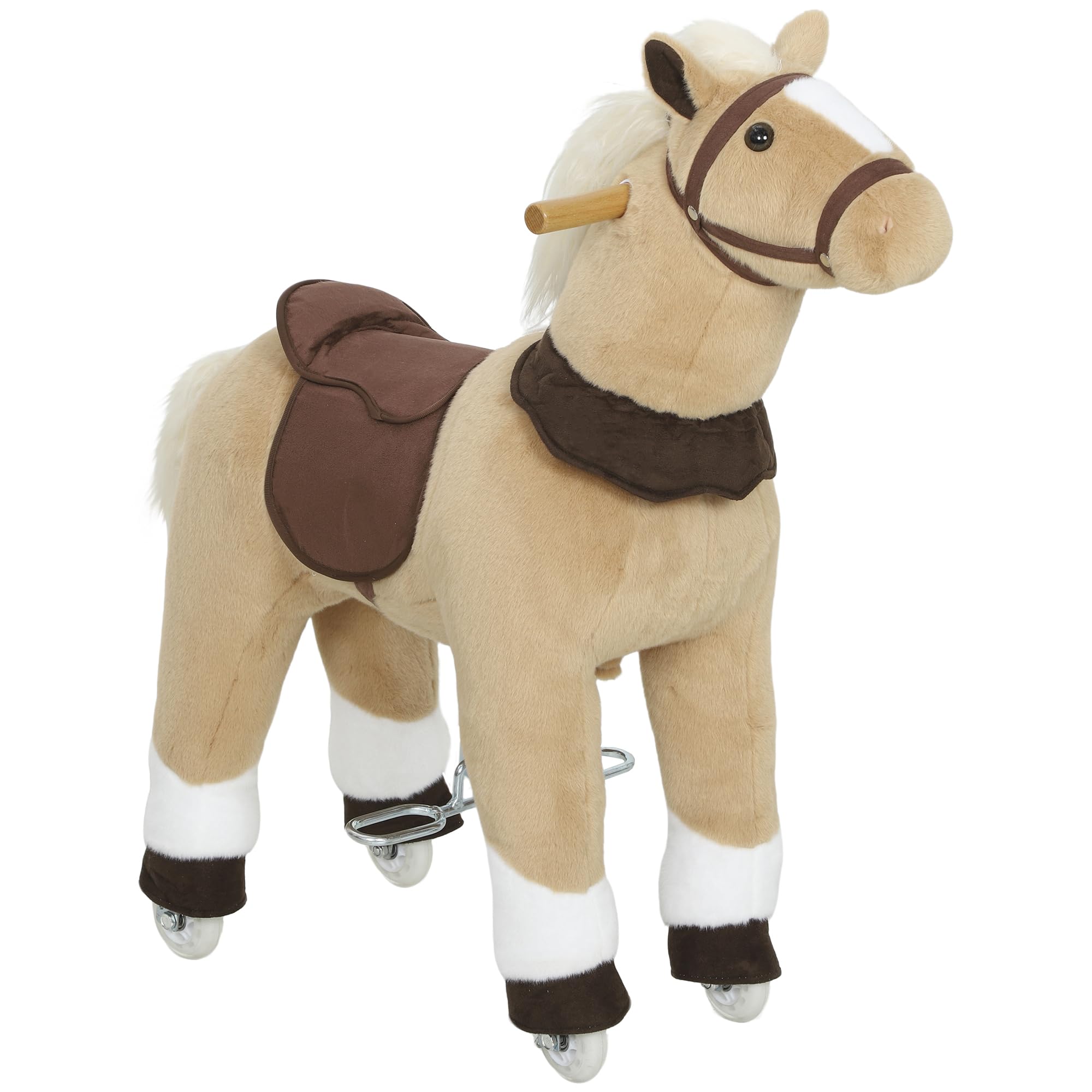 AIYAPLAY Reitpferd, Spielpferd zum Reiten mit Sattel Rollen, 80 cm Stehpferd, Plüschpferd für Kinder 3-5 Jahre, bis 25 kg, Braun