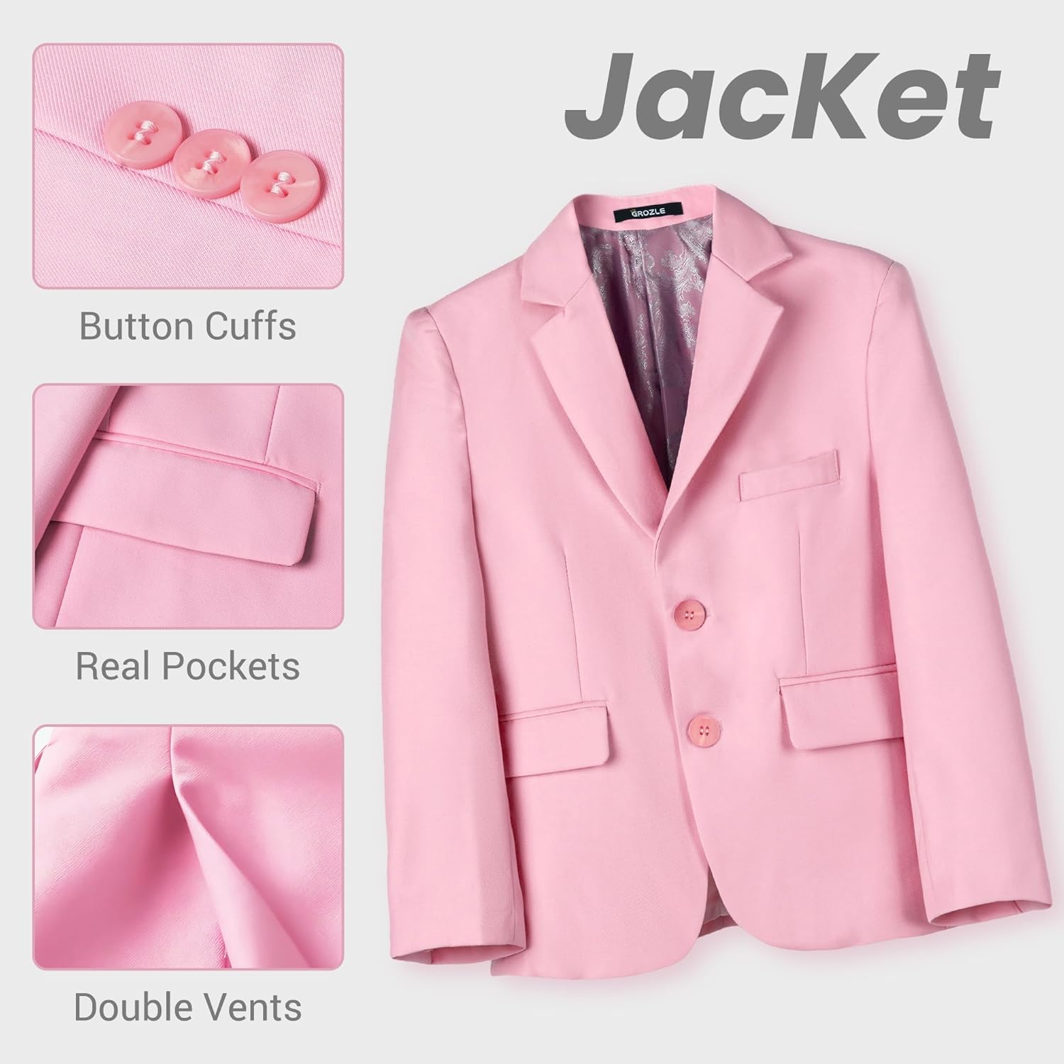 Boys Slim Fit Suit, Formal Tuxedo Dress Suit Set for Teenage Boy 4 Pcs Toddler Suits - Image 3