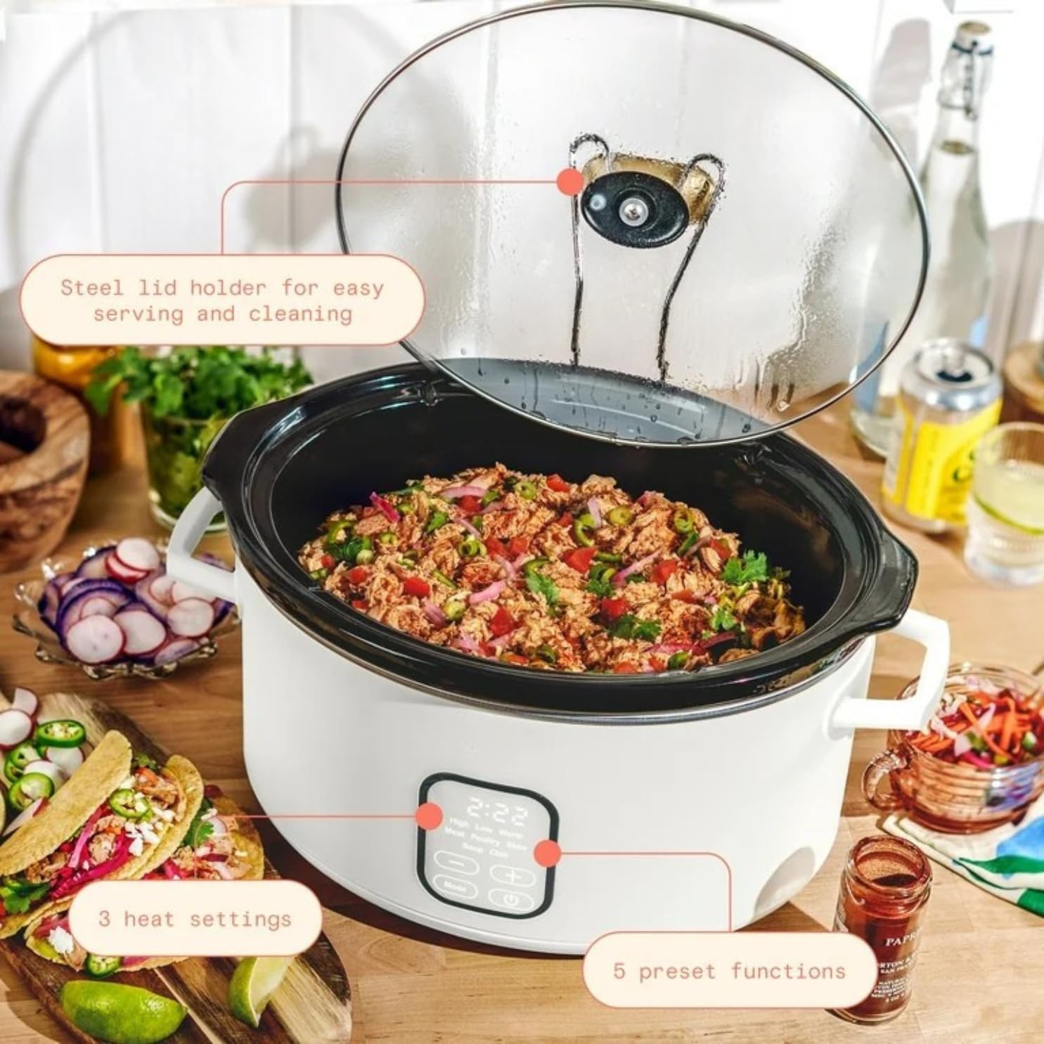 6 Quart Programmable Slow Cooker with Digital Timer, 5 Cooking Presets, Dishwasher Safe Crock Pot, Large Capacity, Easy to Use