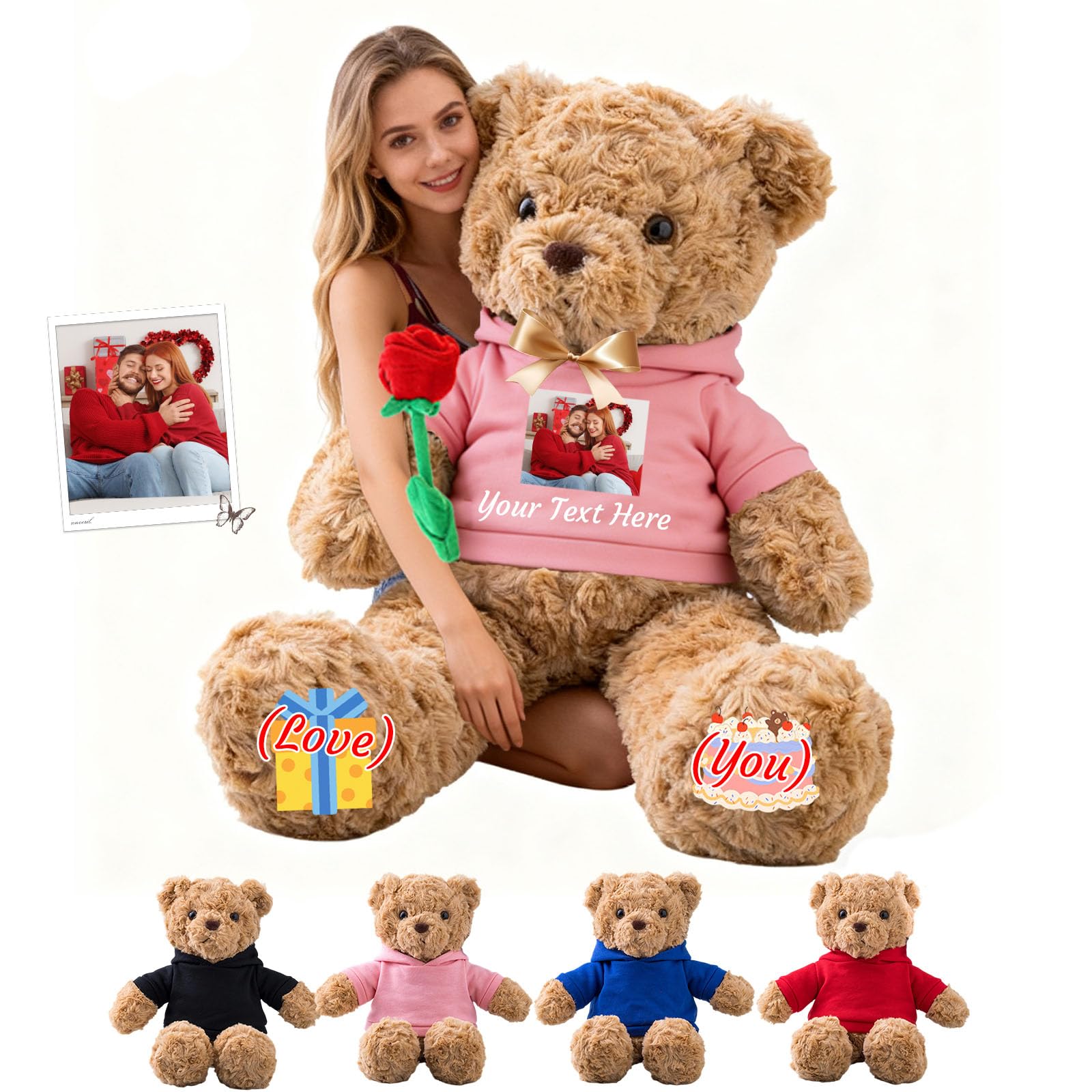 GOUFEISUN Personalised Giant Teddy Bear 1.7 Ft 20 inch to 4 Ft 48 inch, Custom Big Teddy Bear Stuffed Animal Plush with Photo Text as Personalised Gifts for Her Him on Birthday Valentines Christmas