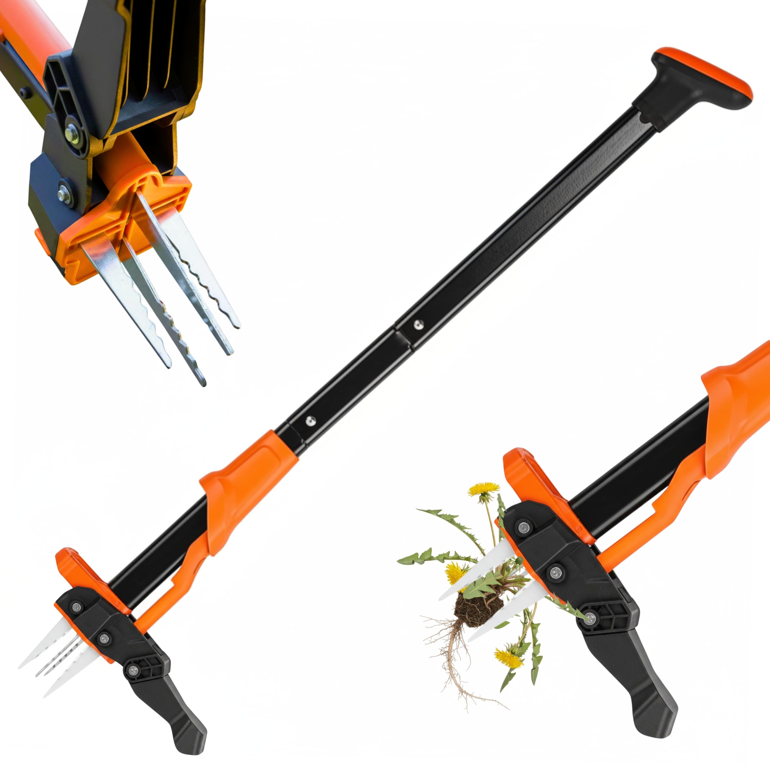 Extractor Malas Hierbas con 4 Puntas de Acero Ultrarresistente y Eyector de Plantas | Herramienta para Quitar Malas Hierbas Jardin Sin Agacharte Y Sin Esfuerzo. Deshierbador Manual Largo 100 Cm