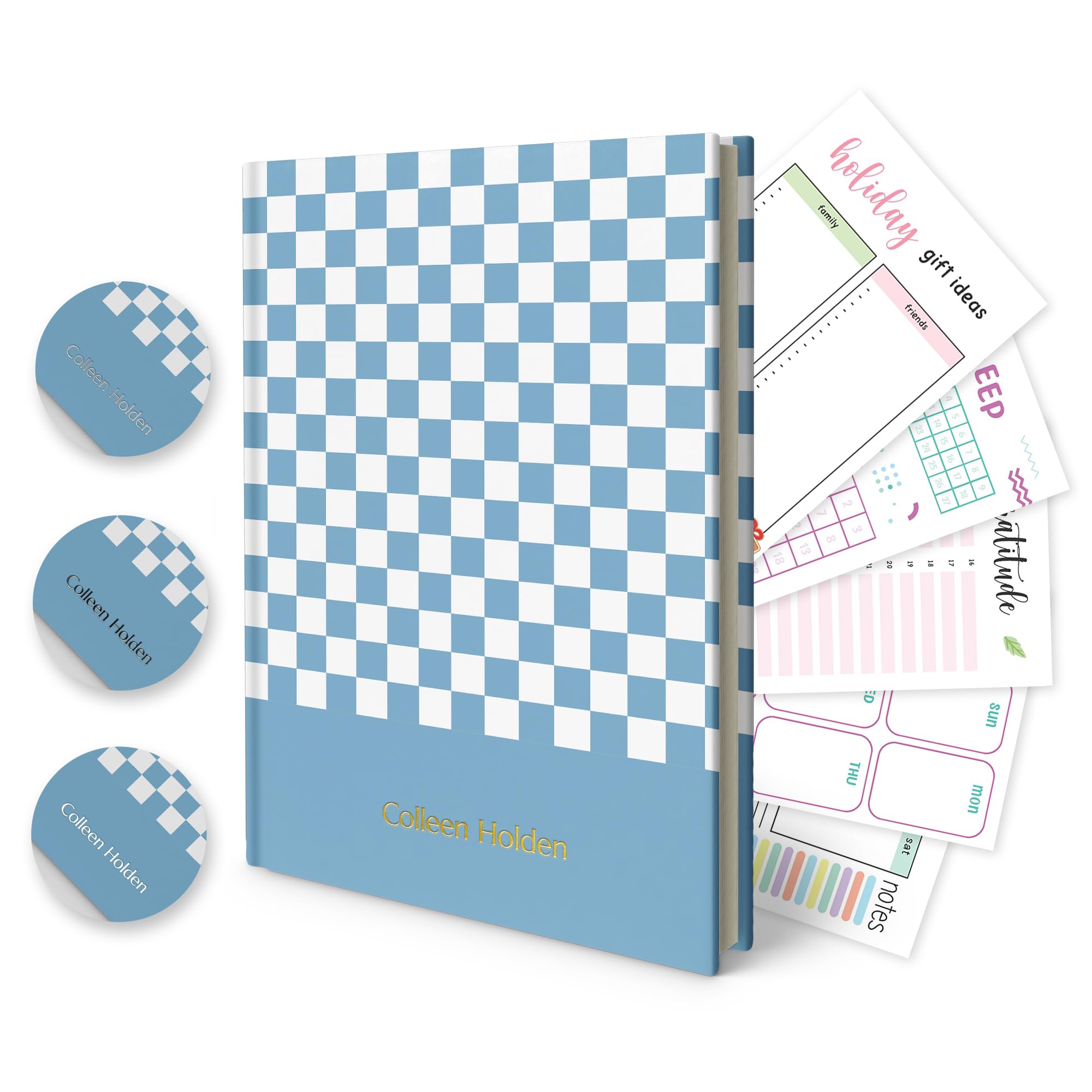 Promot Personalized Undated Planner - Custom Gold Foil Name, Stylish Hardbound Cover, 120 GSM Paper, Perfect Journal for your Wellness Journey,