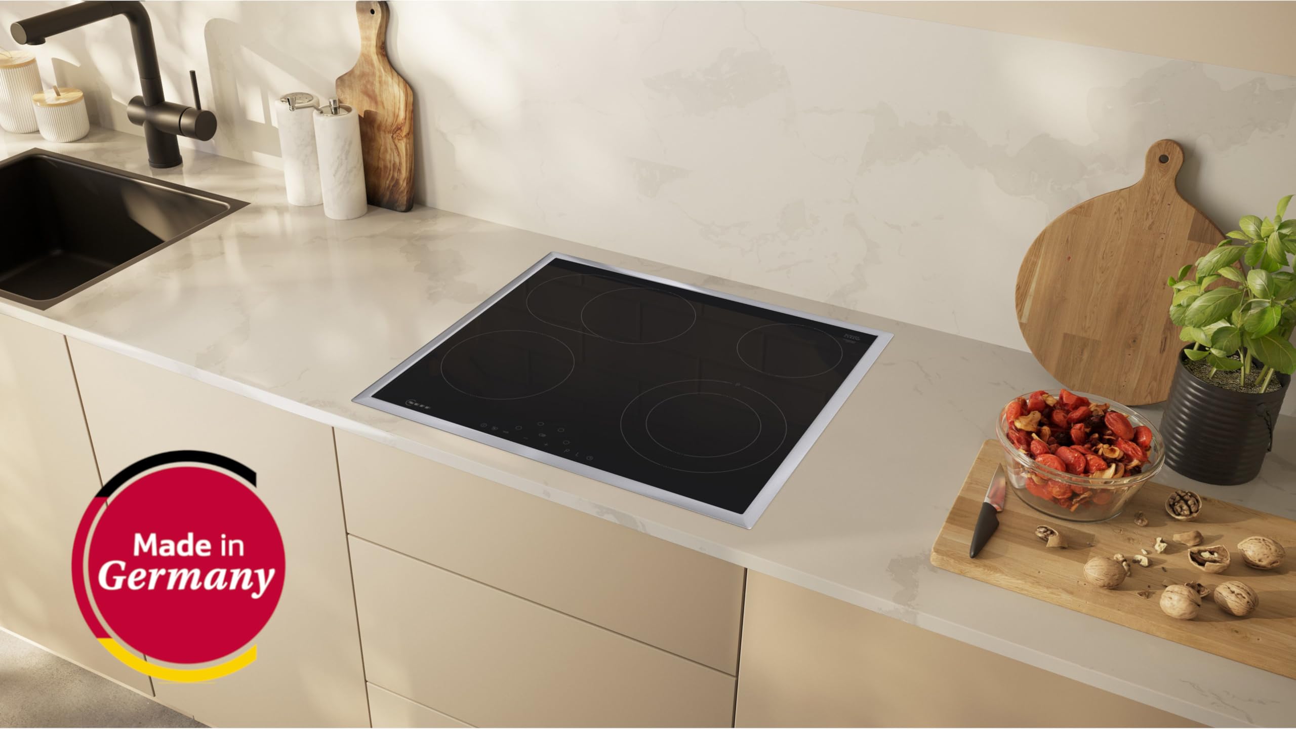 NEFF T16SDF9L0, N 70, Elektrokochfeld, autarkes Glaskeramik-Kochfeld 60 cm breit, Touch Control, Powerstufe, Bräterzone, aufliegend, Schwarz