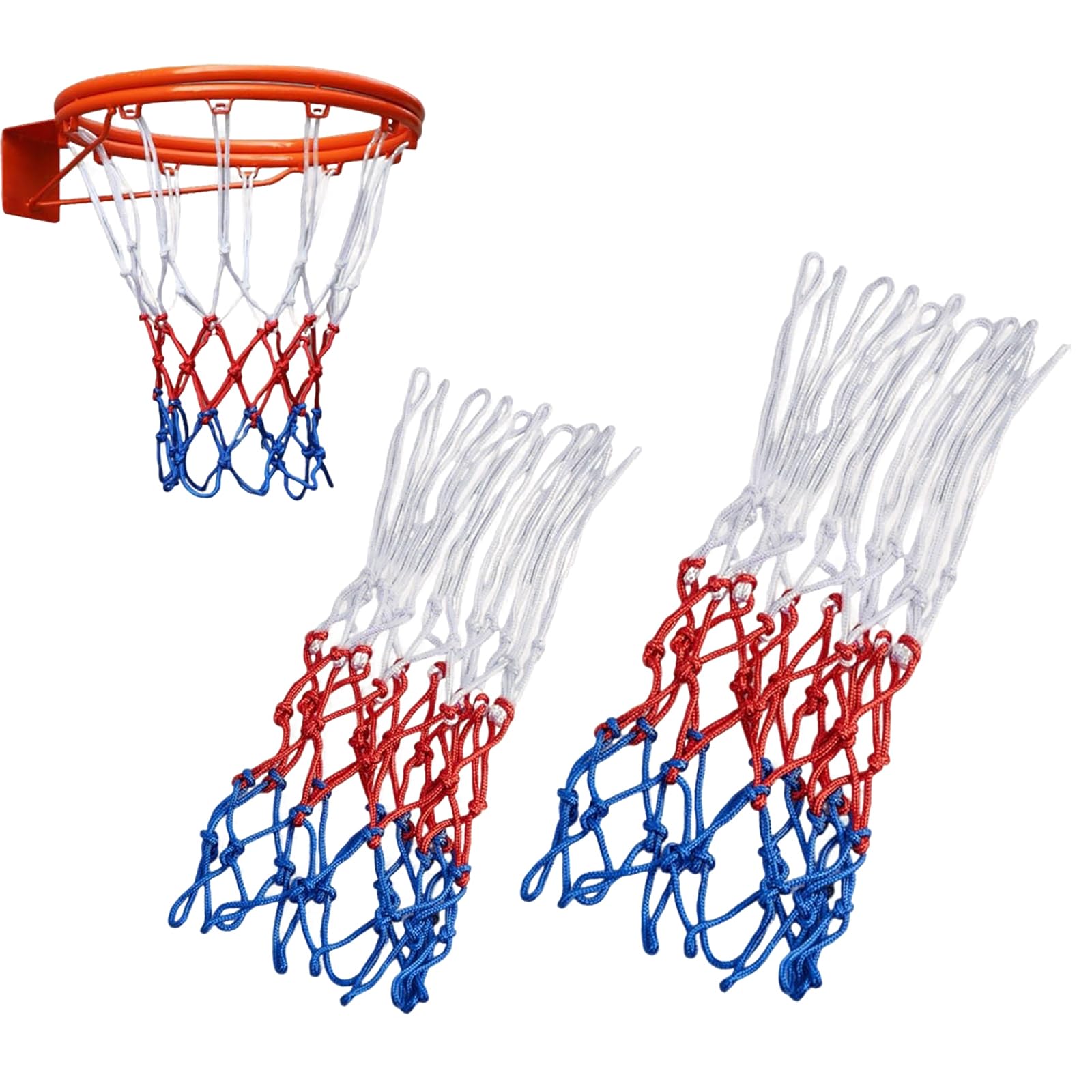 2 Pcs Basketball Net, Netball Net - Heavy Duty Replacement for Indoor Outdoor, Tri-Colour Hoop, Netball Replacement