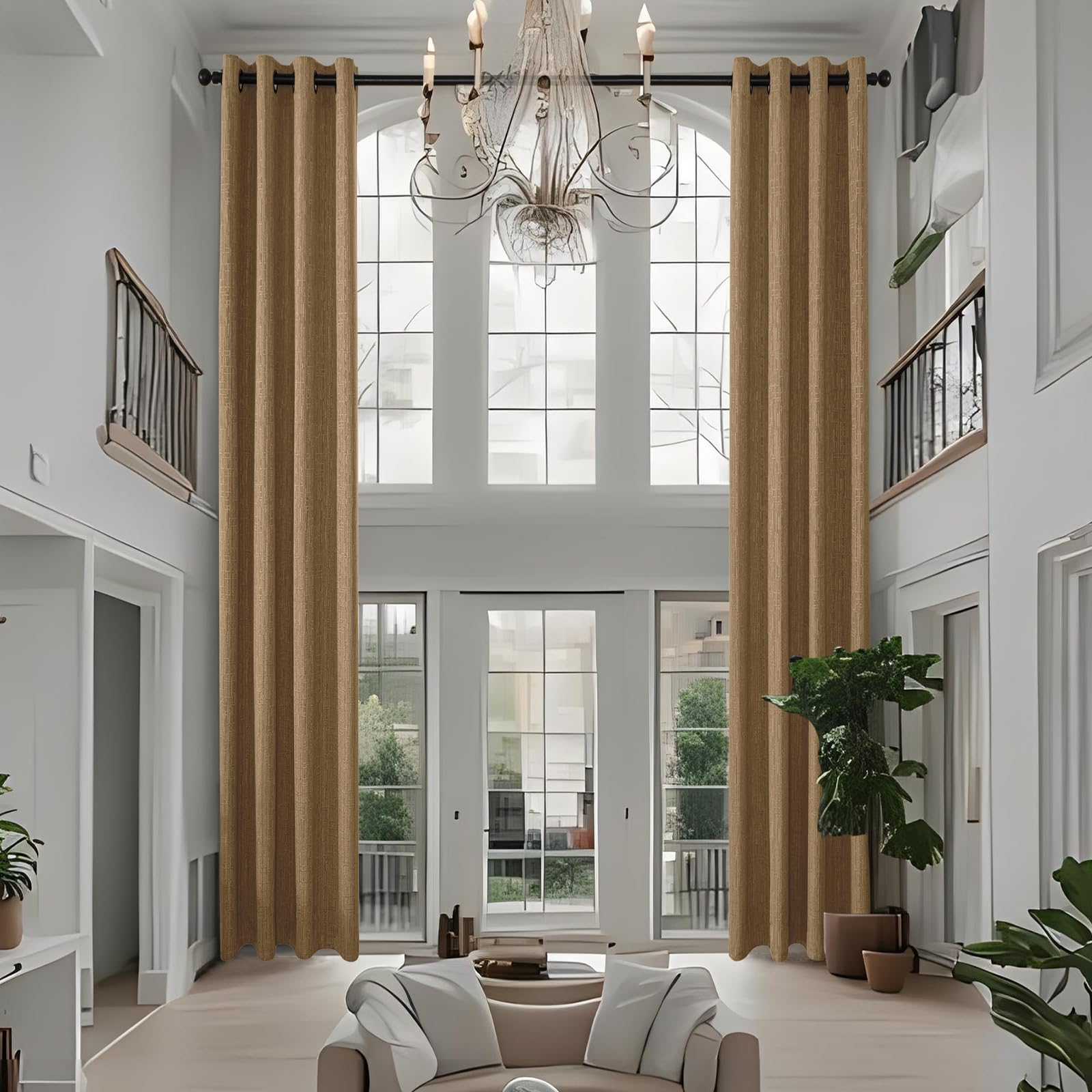 JSFLY Extra Long Linen Curtains 144 inch Length 2 Panels Thick Faux Linen Blended Window Drapes Burlap Textured Curtains with Grommet for Living Room