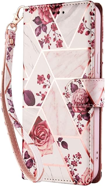 iPhone SE 2020 Case Marble, Phone Case iPhone 7 / iPhone 8 for Girls Women with Card Holder Slots Magnetic Kickstand Full Protection Shockproof PU Leather Flip Folio Wallet Cover, Rose Gold Gilding