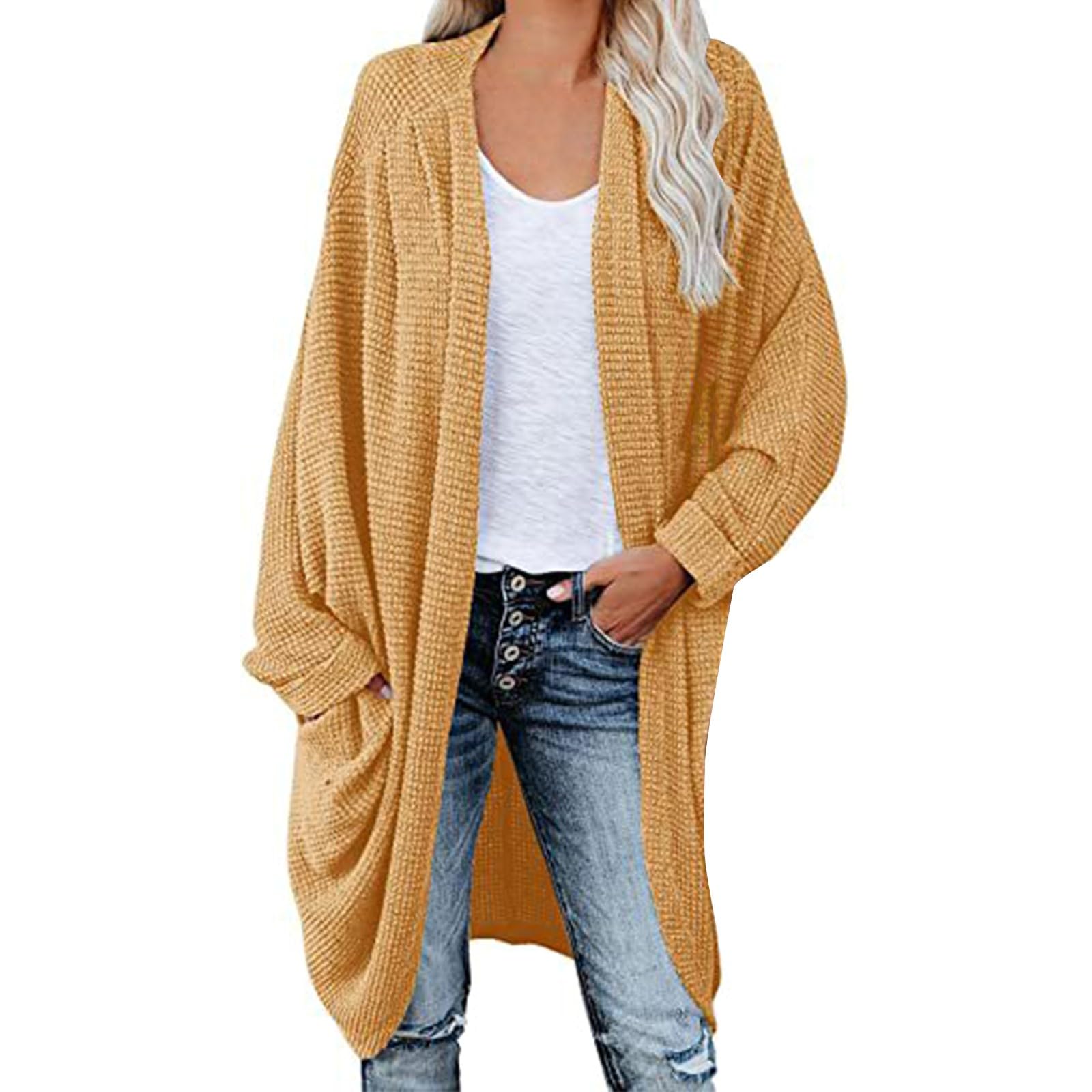 Damen Strickcardigan Lang - Elegant Mit Fledermausärmeln