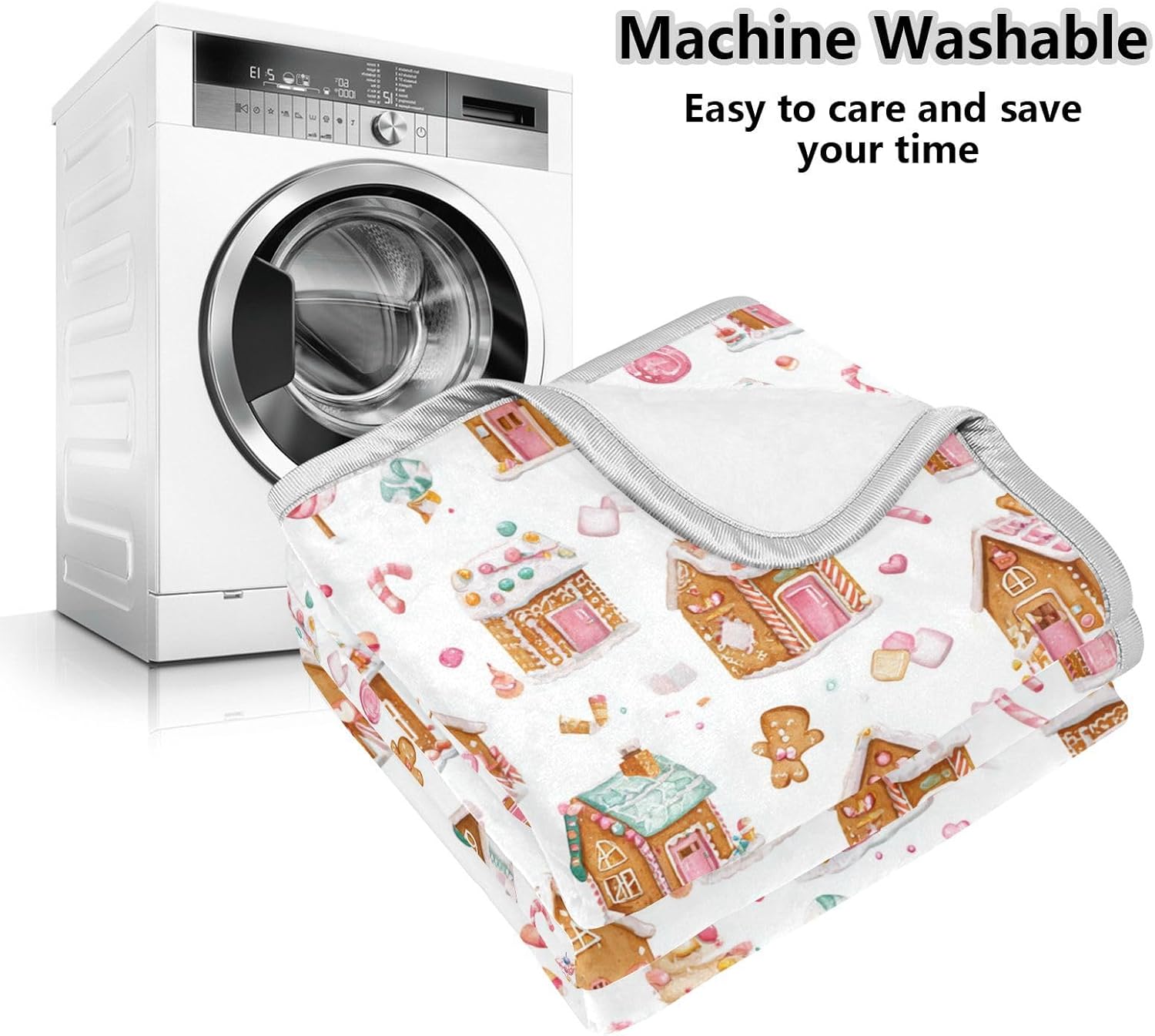 Gingerbread Houses Candy Throw Blanket Christmas Cake Star Fleece Blanket Super Soft Velvet Warm Plush Blanket Home Cozy Fuzzy Blankets Sofa Bed Couch decor for Women Men 60"X50"