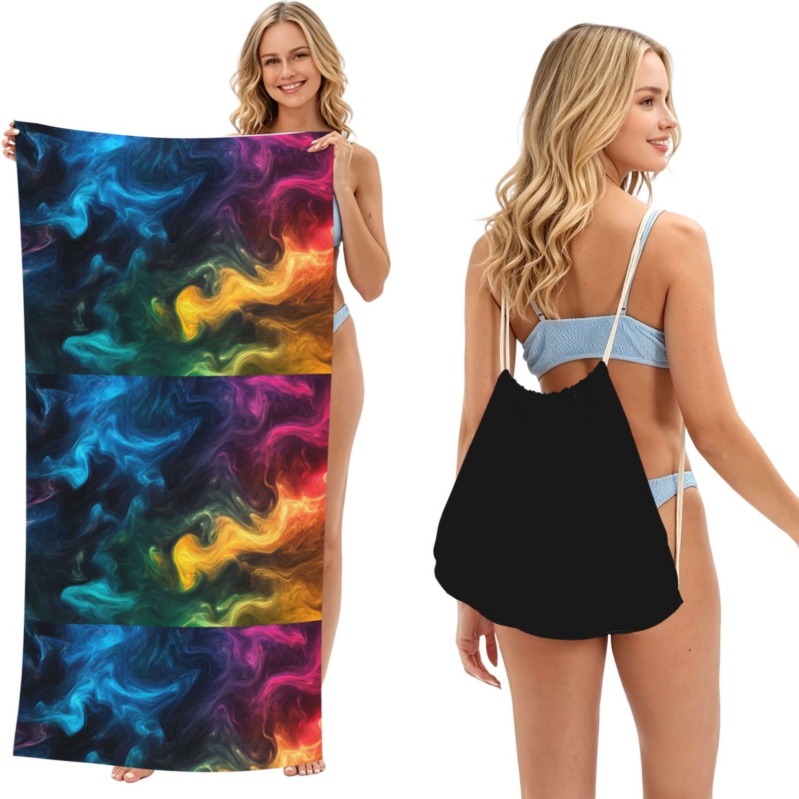 SKGOHLH Mysterious Rainbow Dome 2in1 Packable Beach Towel Bag Women