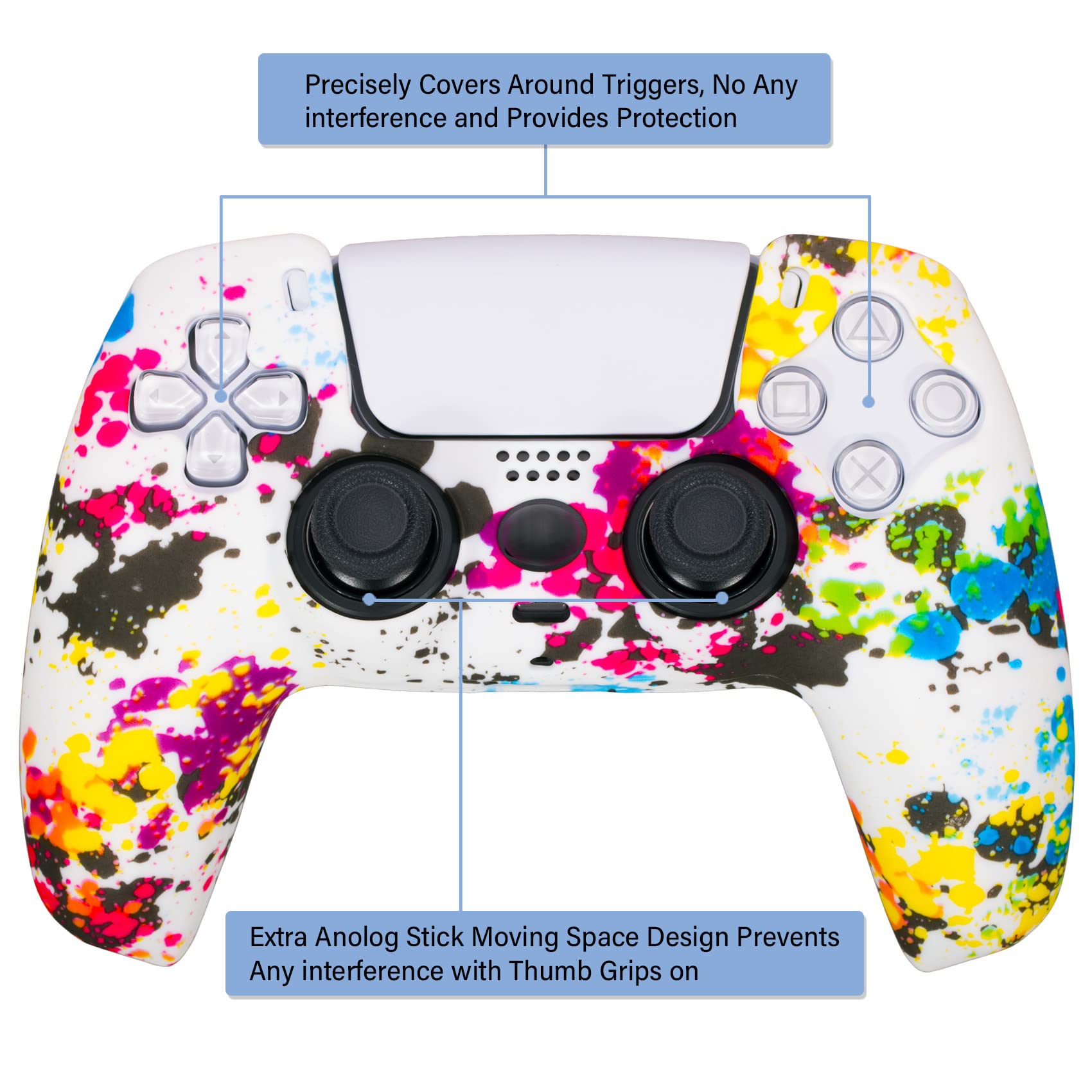 YoRHa Silicona Espesar Impresión Funda Piel Carcasas cubierta Compatible de PS5 Mando x 1 (Pintada) con Agarres para el Pulgar x 10 - 4