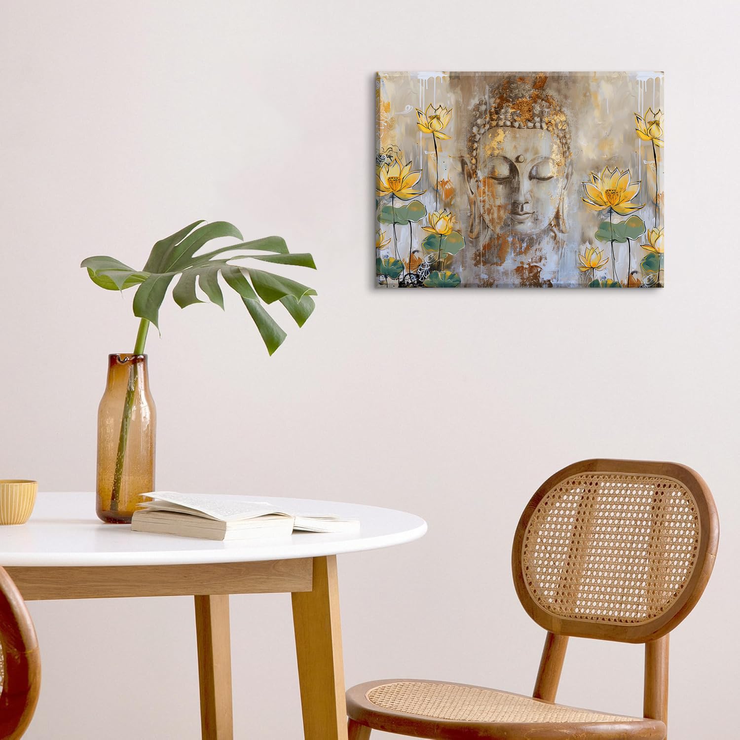 Piy Painting Gelbe Blume Leinwandbild, Buddha Leinwanddruck, Modern Leinwanddruck, Kunstdruck Leinwand für Wohnzimmer Schlafzimmer Korridor Galerie Yoga Raum, 30x40 cm, Eingebautem Holzrahmen
