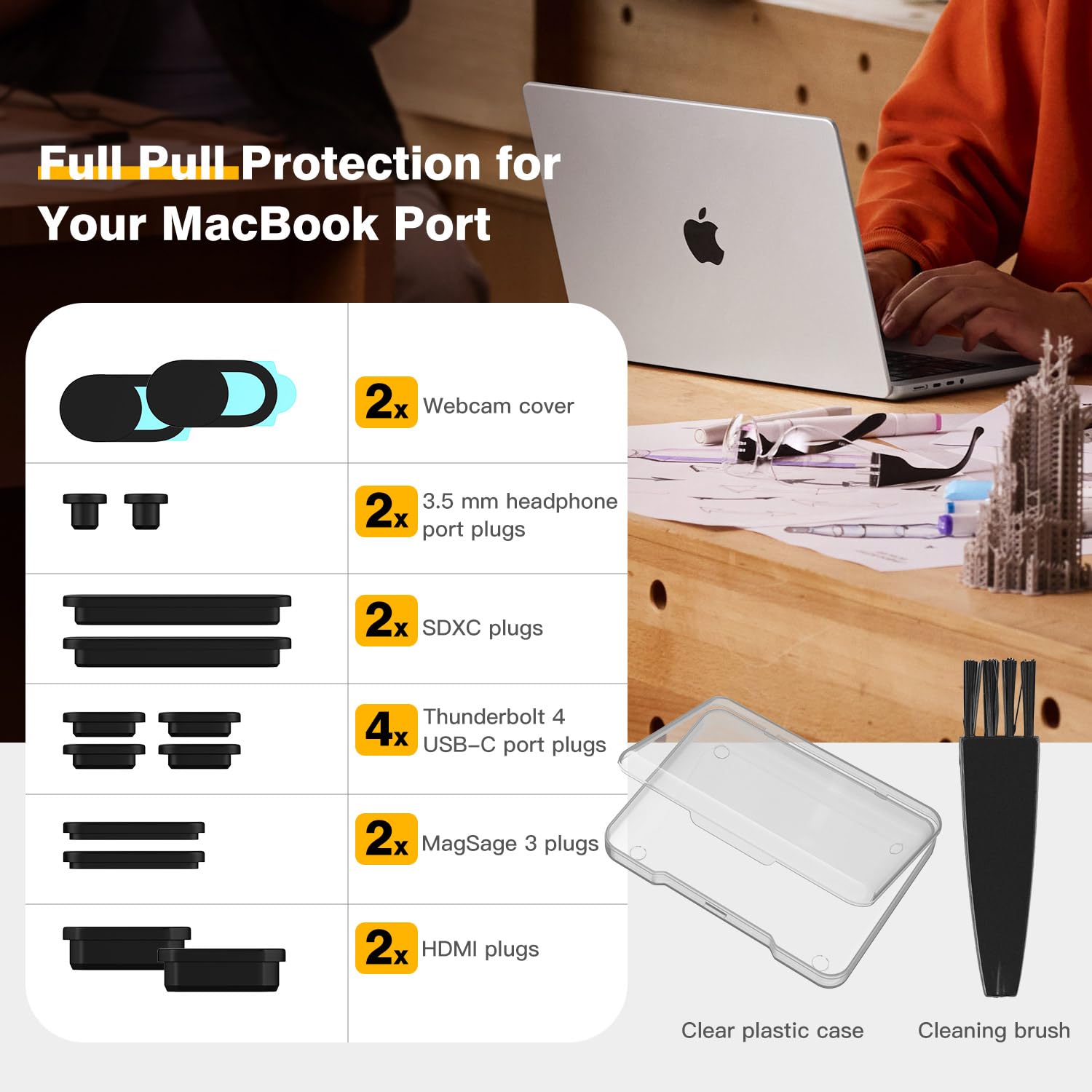 Lot de 14 bouchons anti-poussière en silicone pour MacBook Pro 14" et 16" M5 M4 M3 M2 M1 Pro/Max 2025-2021
