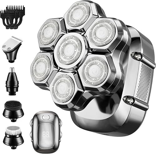 Miniatura 9 de RUIM Afeitadora magnética 7D para hombres calvos, juego de regalo 5 en 1 con IPX7 impermeable, carga rápida USB-C, tiempo de ejecución de 90