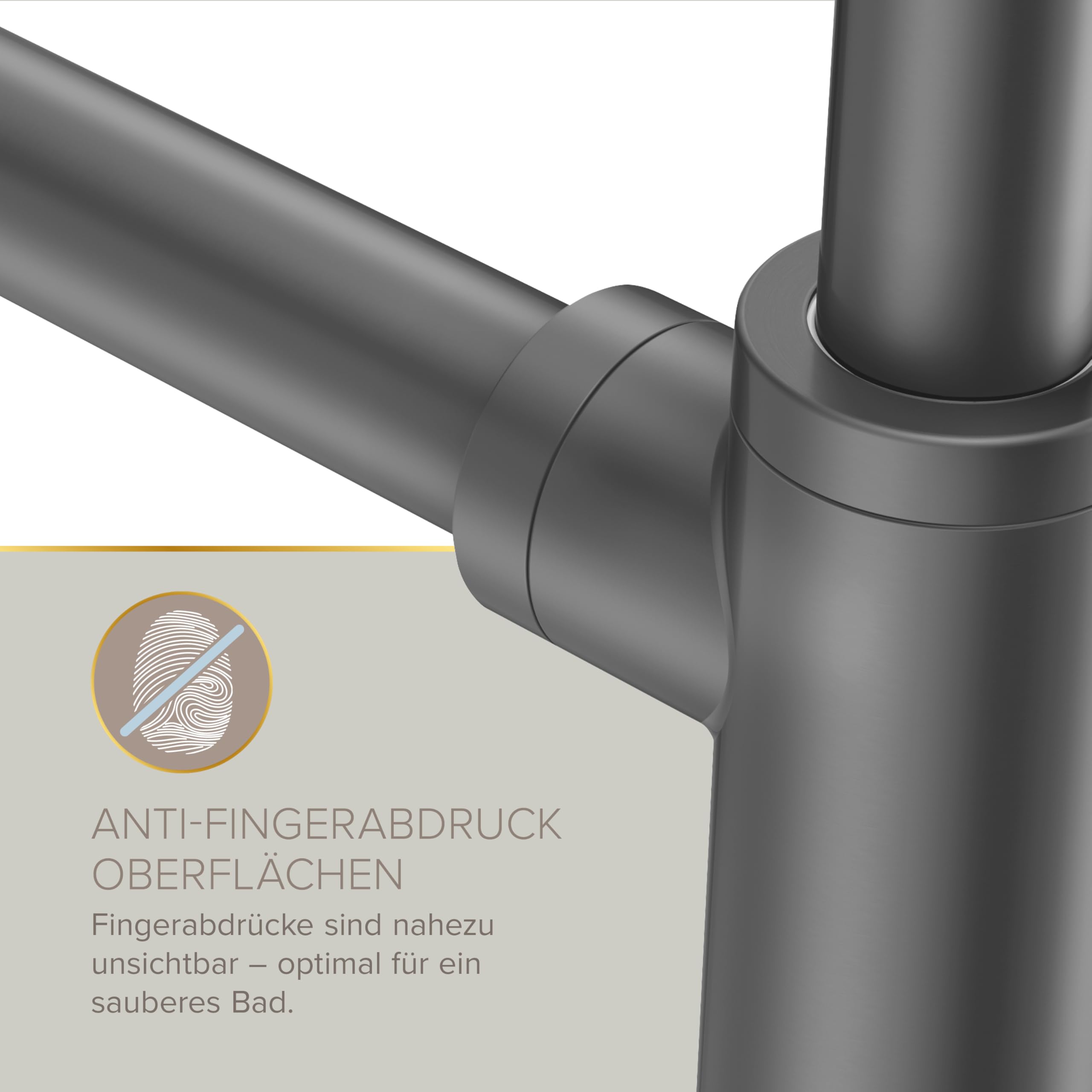 Lenz Design-Siphon JURI in Graphit – Für alle gängigen Waschbecken | Typ 1 1/4", Rohre extralang und anpassbar, Reinigungsöffnung und Geruchsverschluss, Anti-Fingerabdruck Oberfläche, 46090031