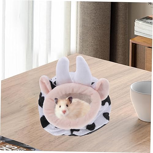 Miniatura 2 de VILLCASE Hámster de algodón para mascotas, acogedor escondite para conejillos de indias, cama de algodón cálida y adorable con estampado de vaca,
