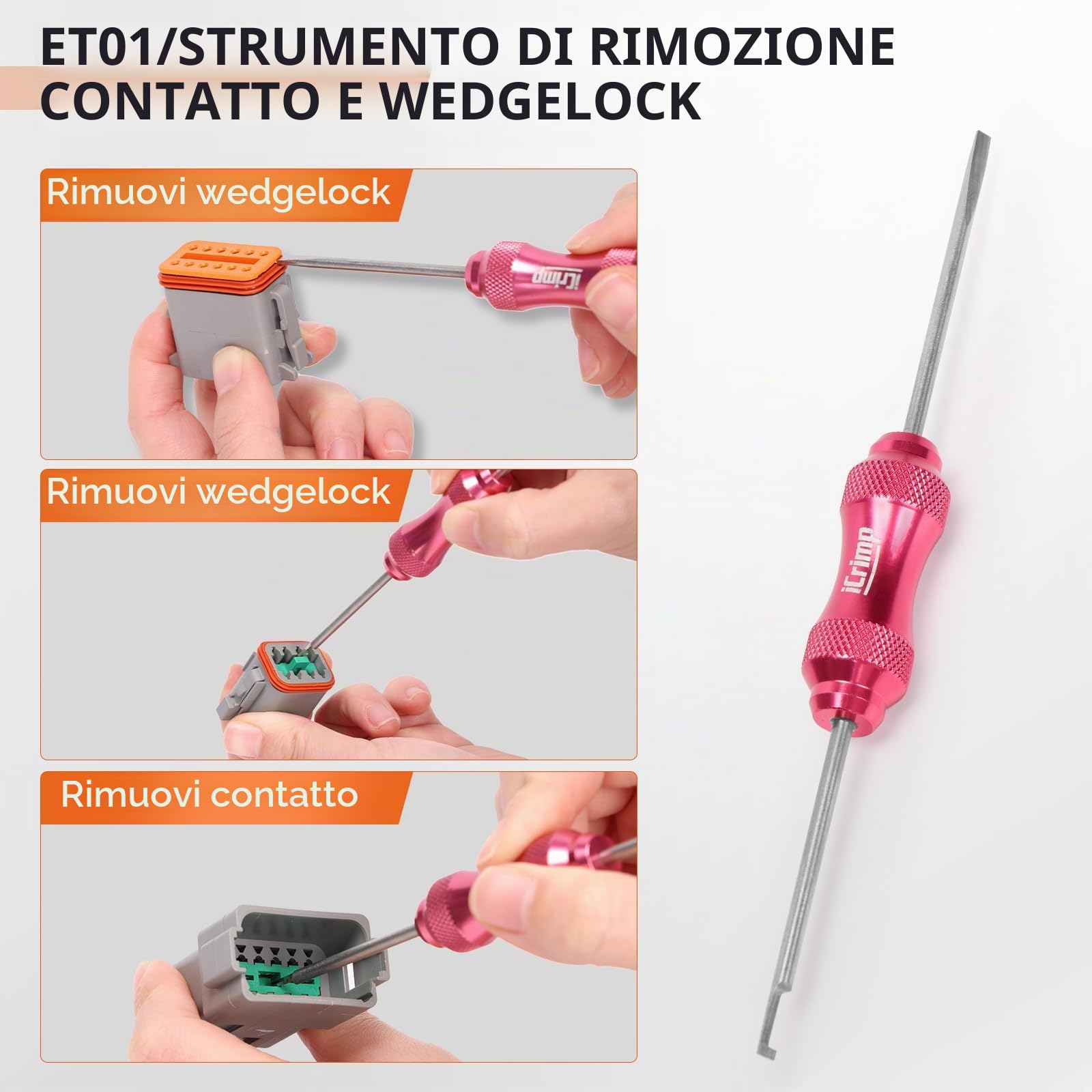 iCrimp KIT-DC02 - Kit di strumenti di crimpatura per connettori tedeschi e terminali Weather Pack con strumenti per la rimozione dei connettori