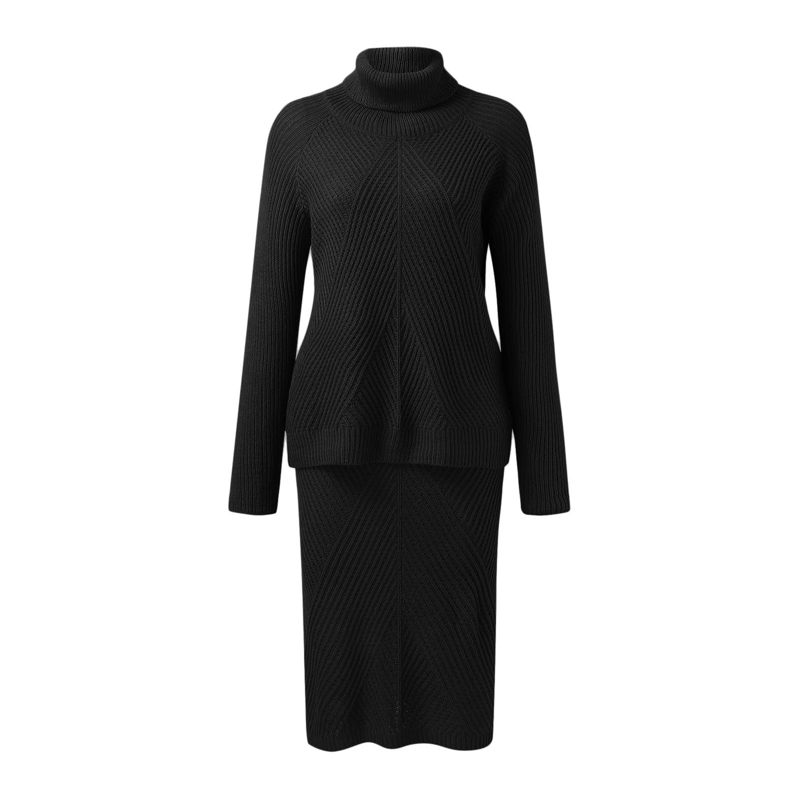 Lot de 2 robes en tricot pour femme - Élégant - Col roulé - Jupe longue en tricot - Pour les loisirs - Manches longues - Hiver - Automne - Pull en tricot élastique