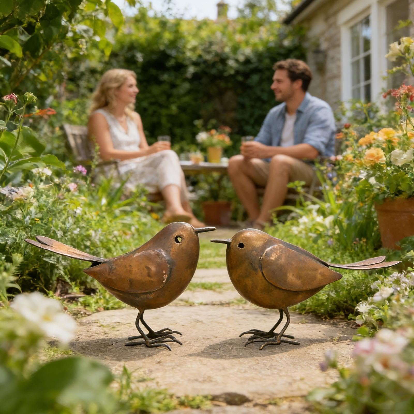Statua Decorativo - 2 Pezzi Impermeabili e Realistiche | Figure Collezionabili in Metallo per Soggiorno Ingresso Ufficio Appartamento | per Casa Soggiorno Stile Country Cortile Terrazzo Sentiero