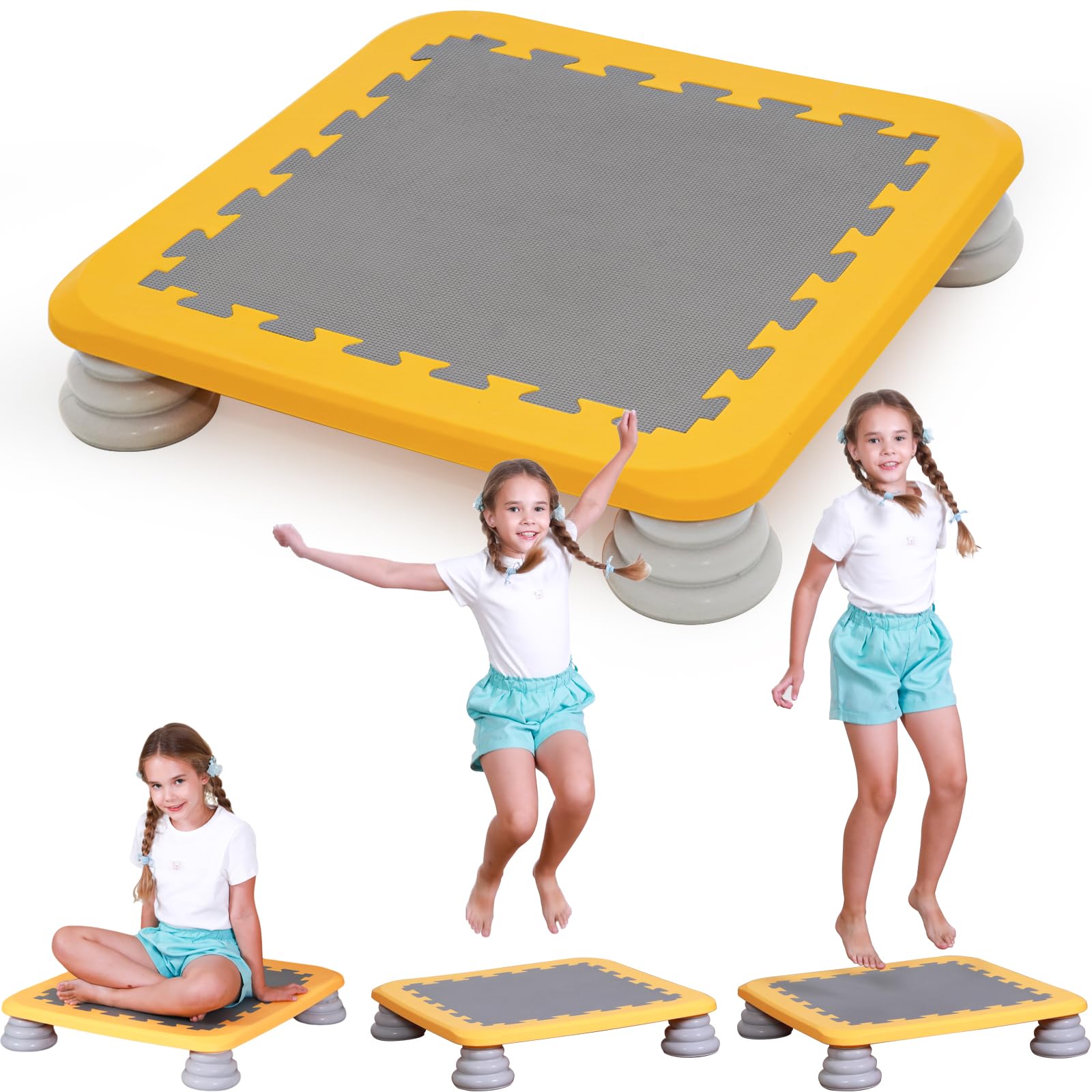 Mini Trampoline for Kids, Sensory Trampoline Bouncing Board, Yellow