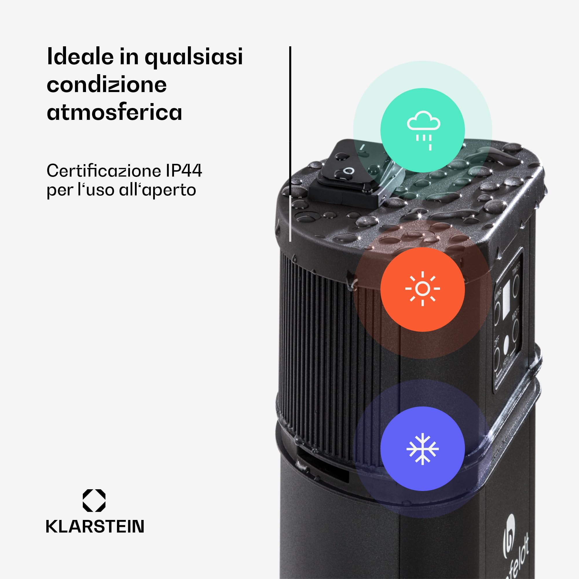 Klarstein Stufa Elettrica Basso Consumo, Colonnina Elettrica per Interno ed Esterno 2000W, Termosifone Elettrico, Pannello Radiante Infrarossi, Stufetta Con Oscillazione, IP44, No CO2