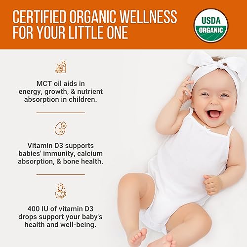 Miniatura 4 de Vegano orgánico 400IU, vitamina D3, 120 gotas - Gota para bebés y niños pequeños  USDA orgánico, sin OMG, a base de plantas, sin aditivos ni