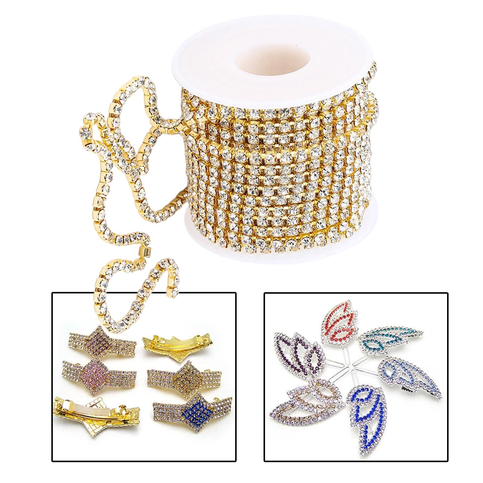 Set di 5 catene con strass per fai da te, 9,1 m, colore: oro, 10 m