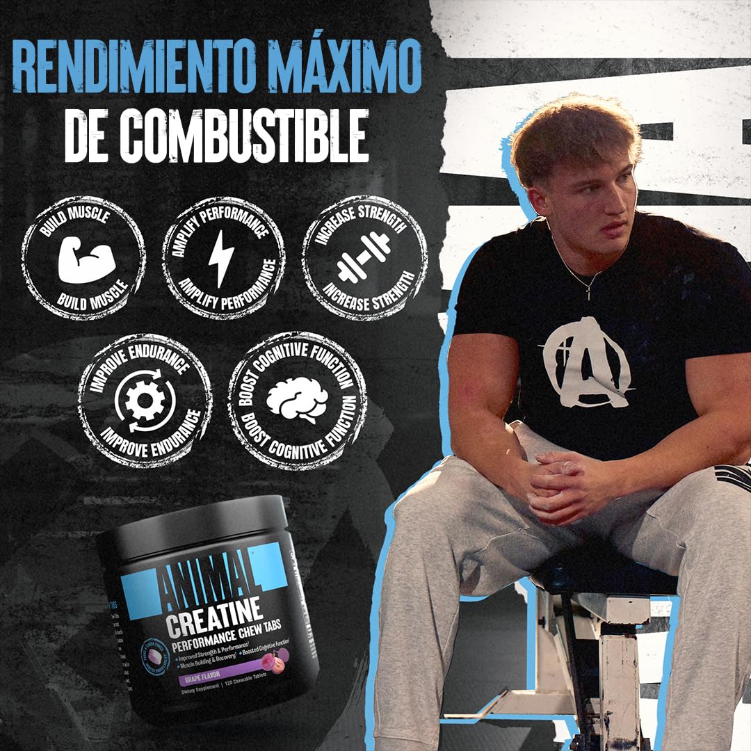 ANIMAL Creatine Performance Chew Tabs Grape - comprimidos masticables con 5 g de monohidrato de creatina por dosis y sal marina para mejorar su efecto - 120 comprimidos