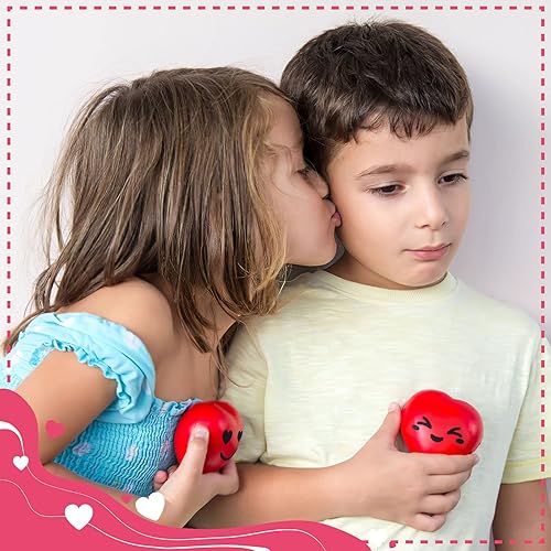 Miniatura 6 de FUN LITTLE TOYS 18 unidades de bolas antiestrés en forma de corazón, regalos a granel para el día de San Valentín, 2.6 pulgadas Jumbo Heart Squishy