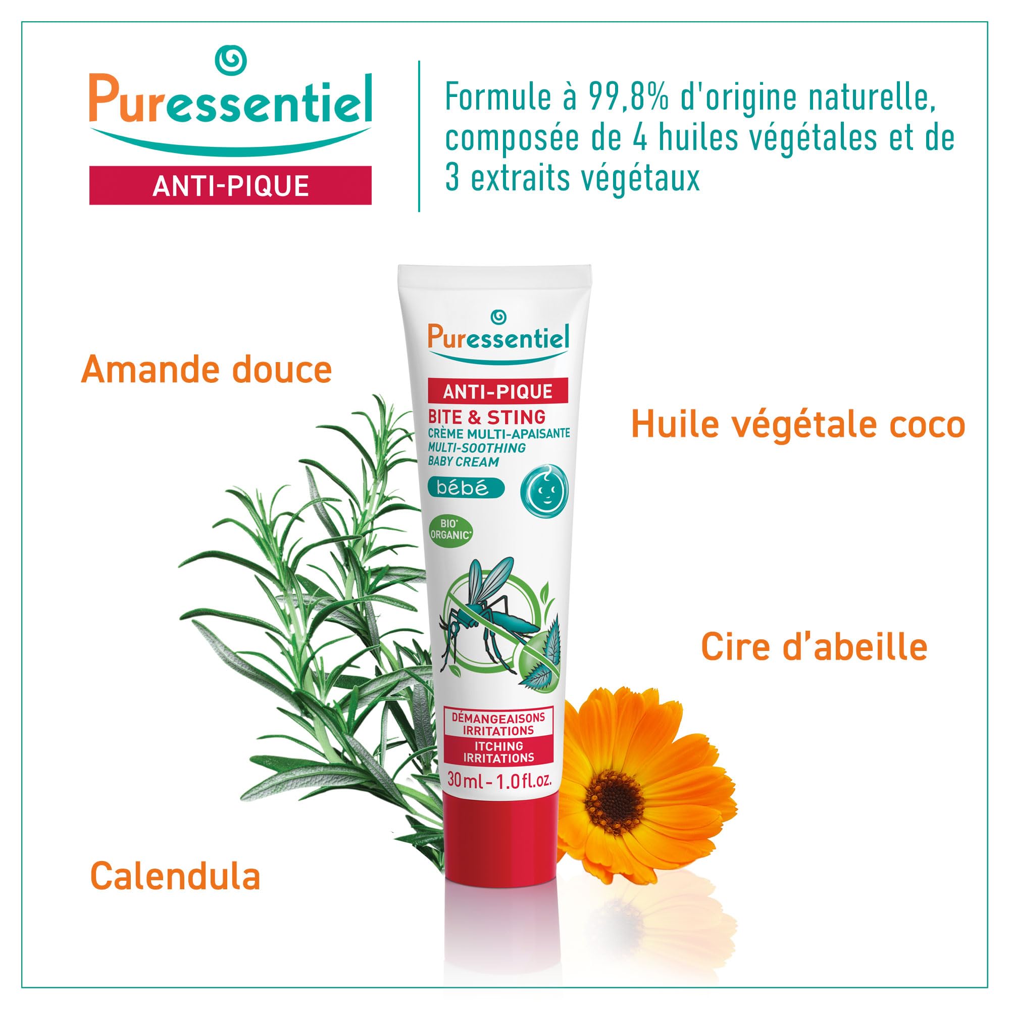 Puressentiel - Anti Pique - Crème Multi-Apaisante Bébé - Piqûres d'insectes et de végétaux - Actif 100 pourcent d'origine naturel - Calme démangeaisons et irritations - 30 ml