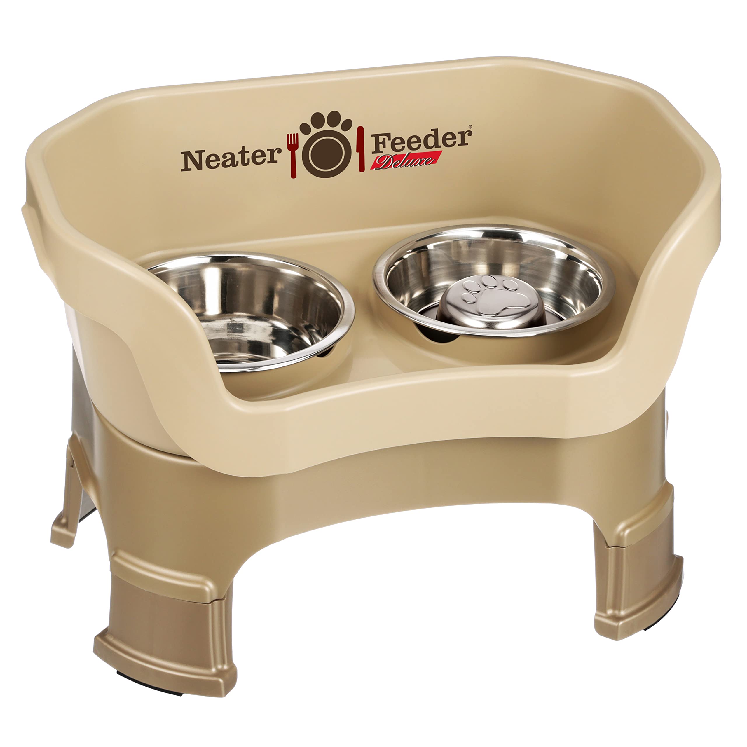 Neater Feeder Deluxe with Leg Extensions (Medium + Slow Feed Bowl Combo, Cappuccino)