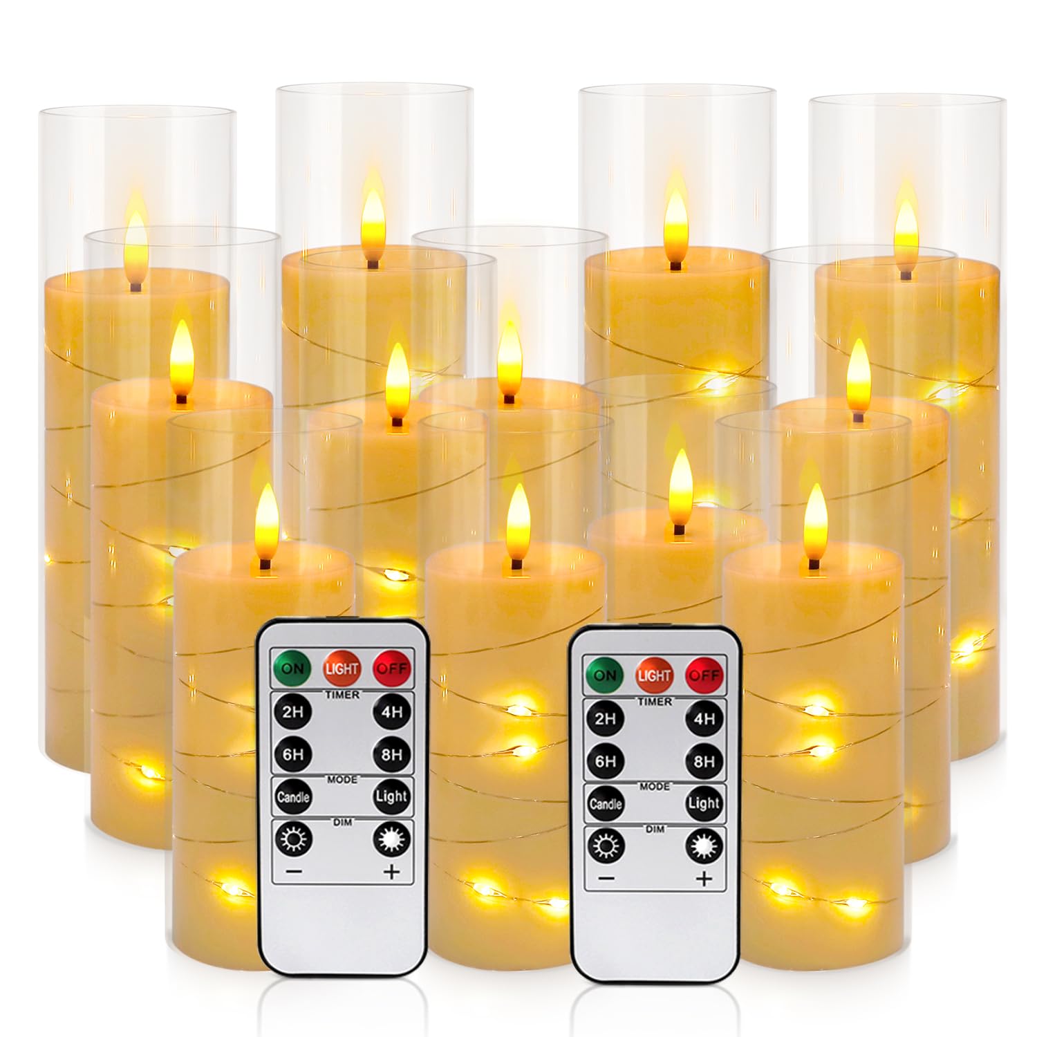 LIVEN Flickering Flameless Candles Battery Operated with Remote,Led Pillar Candles with Realistic Moving Wick Candles for Halloween,Christmas,Home Decor Pack of 12 (D2.2 xH 5" 6" 7")(Ivory) — image 1