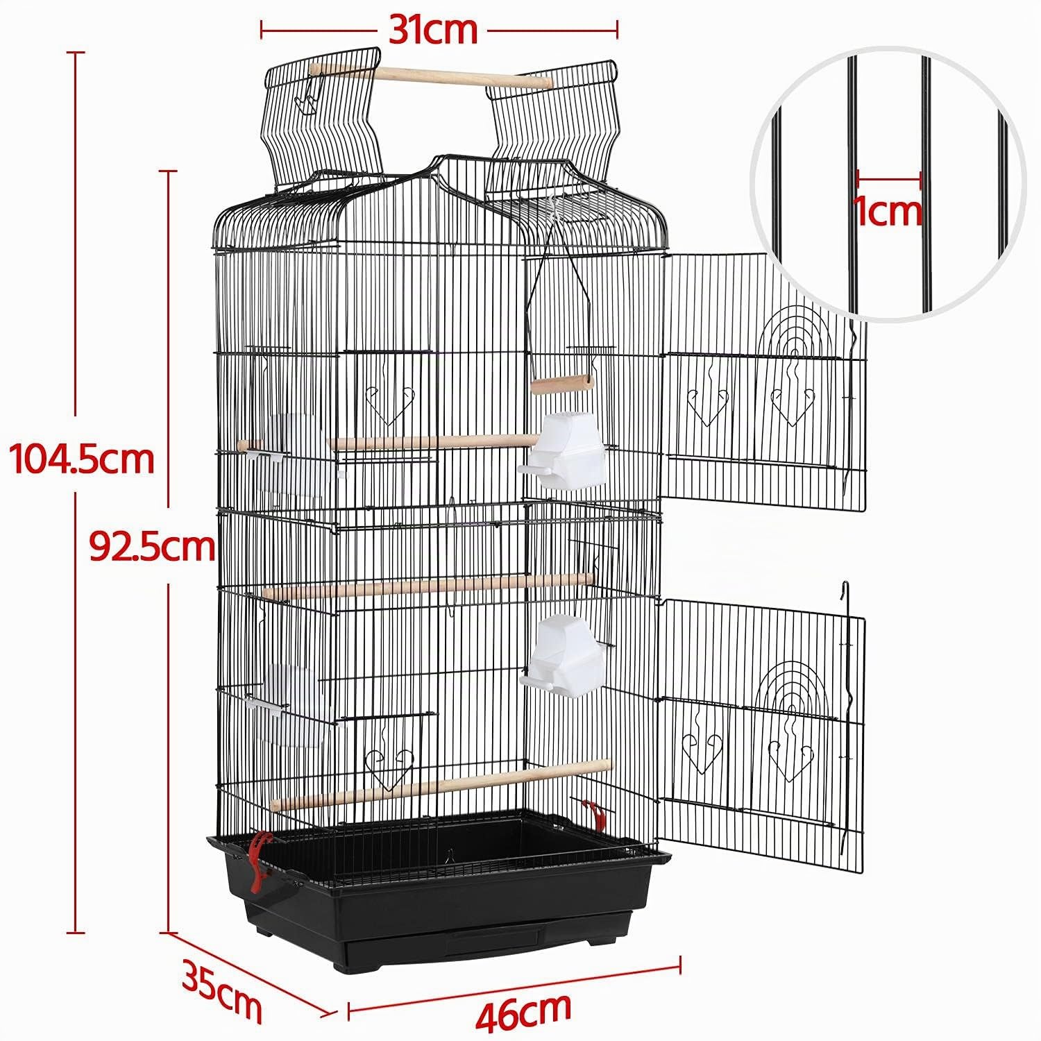 Yaheetech Jaula para Pájaros Jaula Metálica para Mascota Aves Loros Canarios 46 x 36 x 92 cm