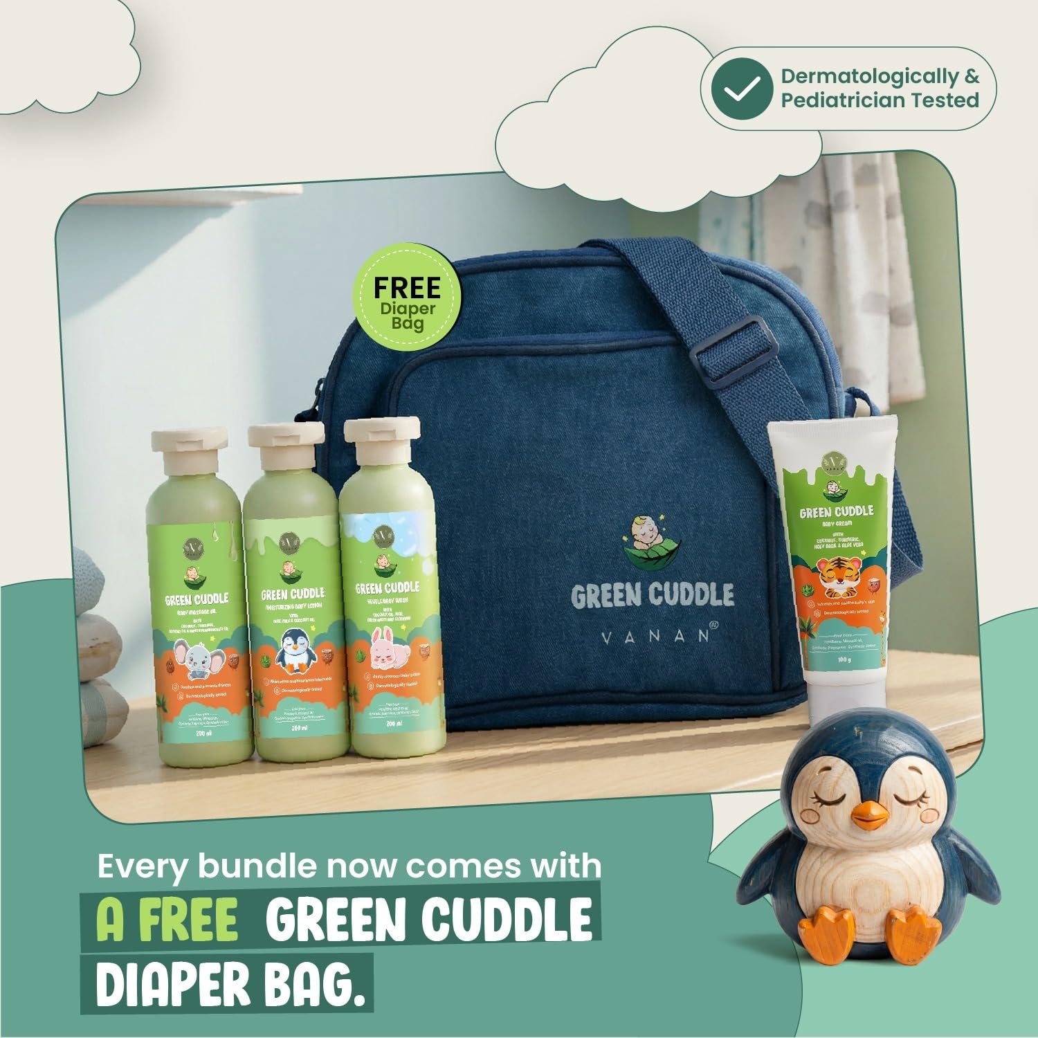 Green Cuddle Babypflegeset | Ayurvedisches Tägliches Babyset – Massageöl, Baby Waschgel, Lotion & Babycreme | Sanft & Parabenfrei | Für Weiche & Gepflegte Babyhaut