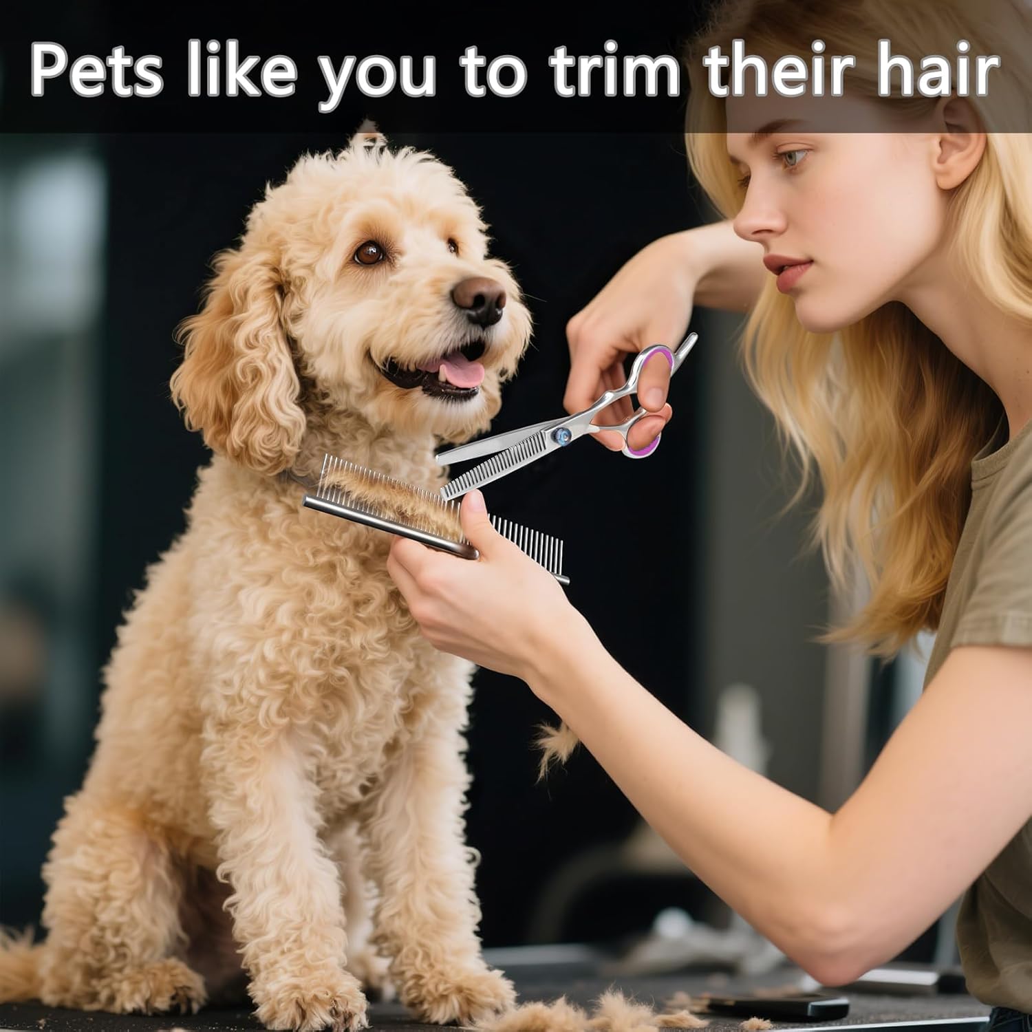 3PCS Dog Grooming Scissors kit Thinning Shears Scissors Curved Scissor Comb Stainless Steel Pet Cat Dog Grooming for Dogs Cats Pets Professional Straight Scissor Comb - Image 6