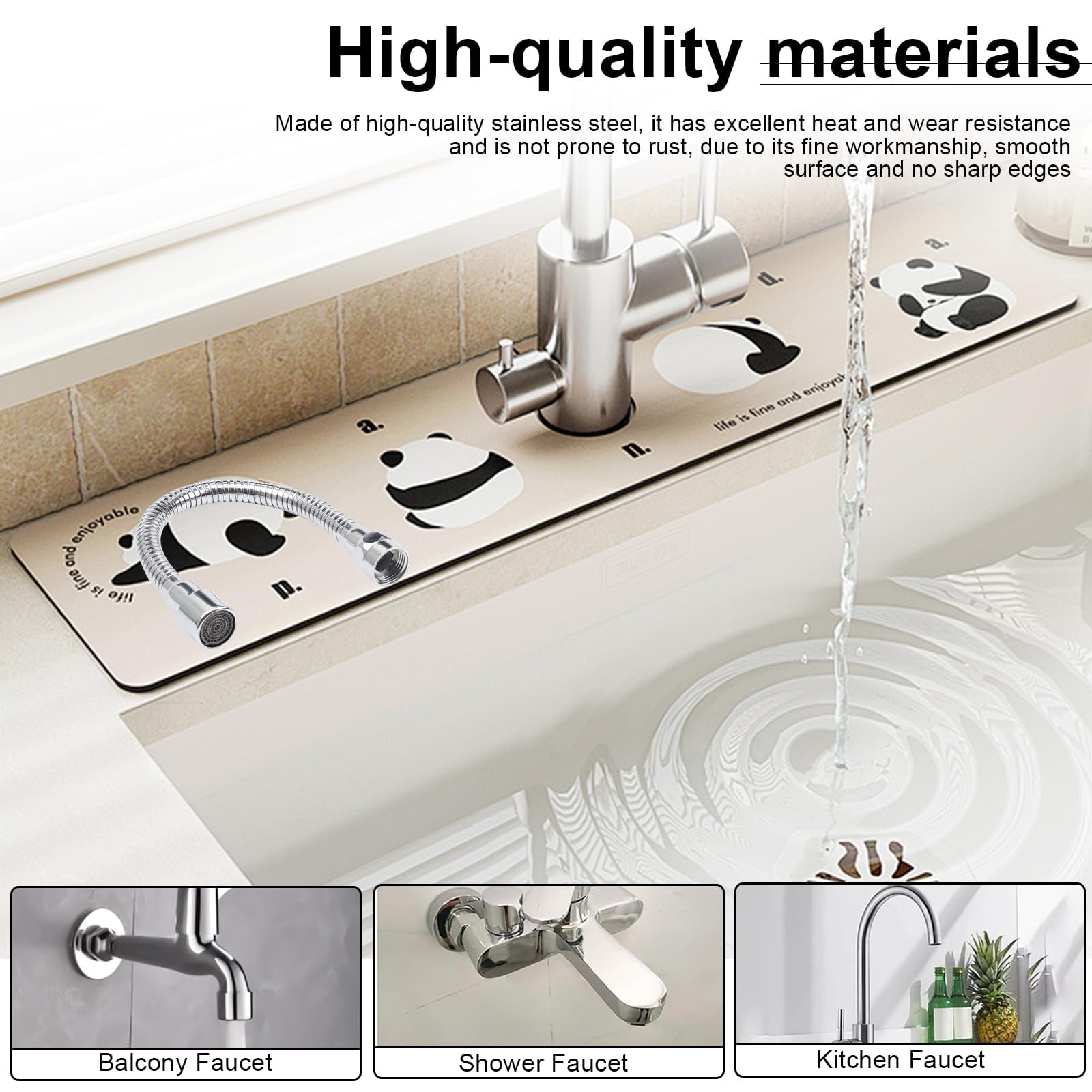 Extensión de Grifo de Acero Inoxidable de 30 cm, Ajustable 360°, con Adaptador de Rosca Interior y Exterior y Juntas, Adecuado para Grifos de Cocina y Baño